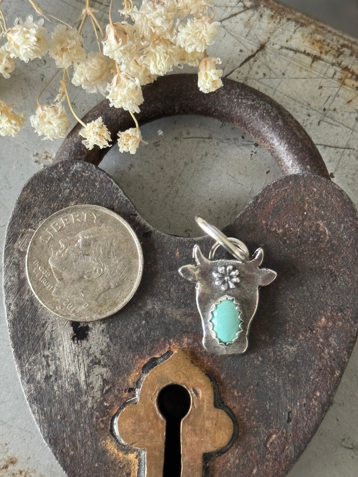 Sterling cow pendant with Lone Mountain Turquoise