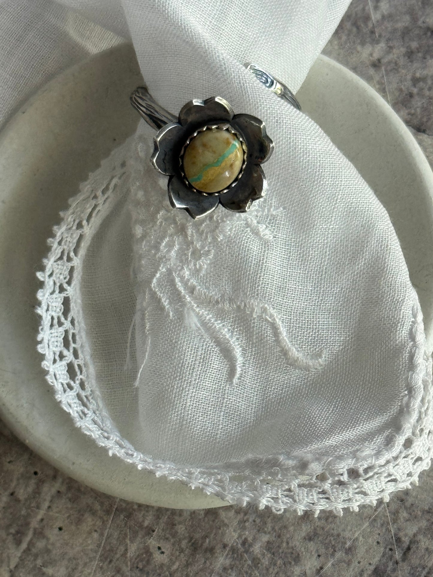 Twig wrap around sterling ring with Royston Ribbon Turquoise