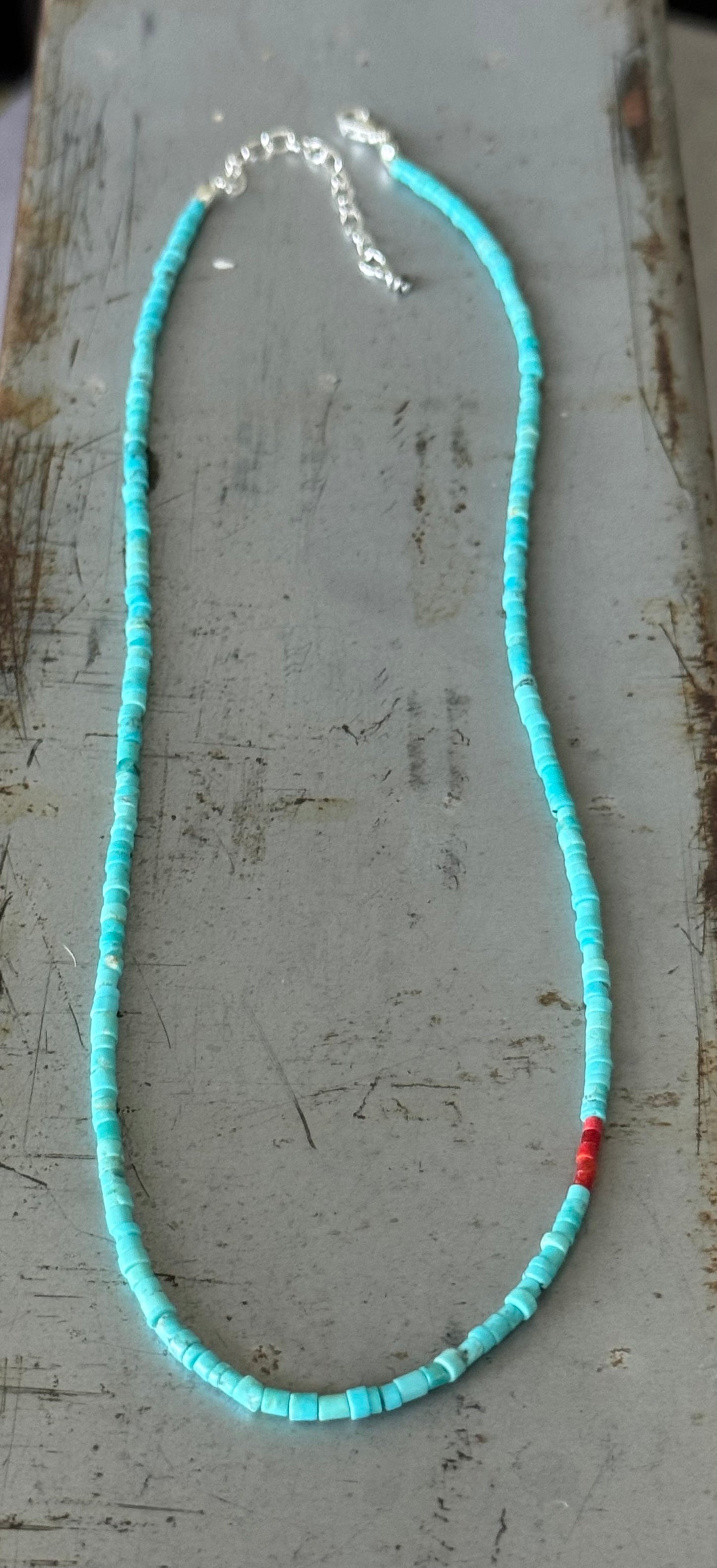 *Made to Order*                  Kingman Turquoise + Red Coral sterling necklace only (Pendants, charms and other necklaces sold separately)