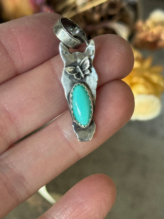 Kingman Turquoise sterling horse pendant