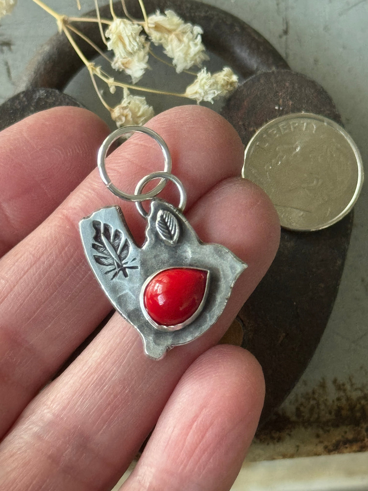 Birdie sterling pendant with Rosarita