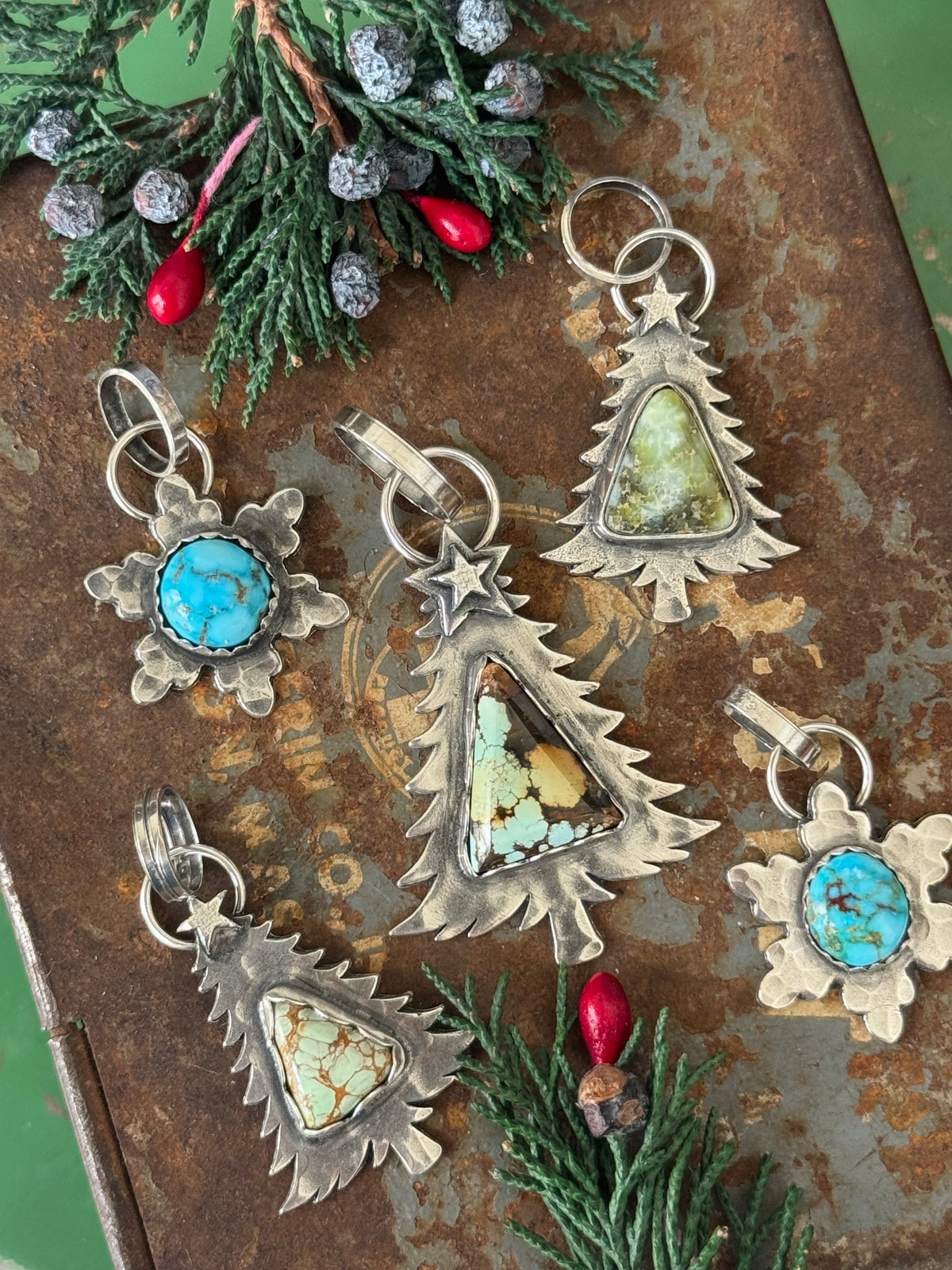 Small Christmas tree sterling pendant with Australian Variscite