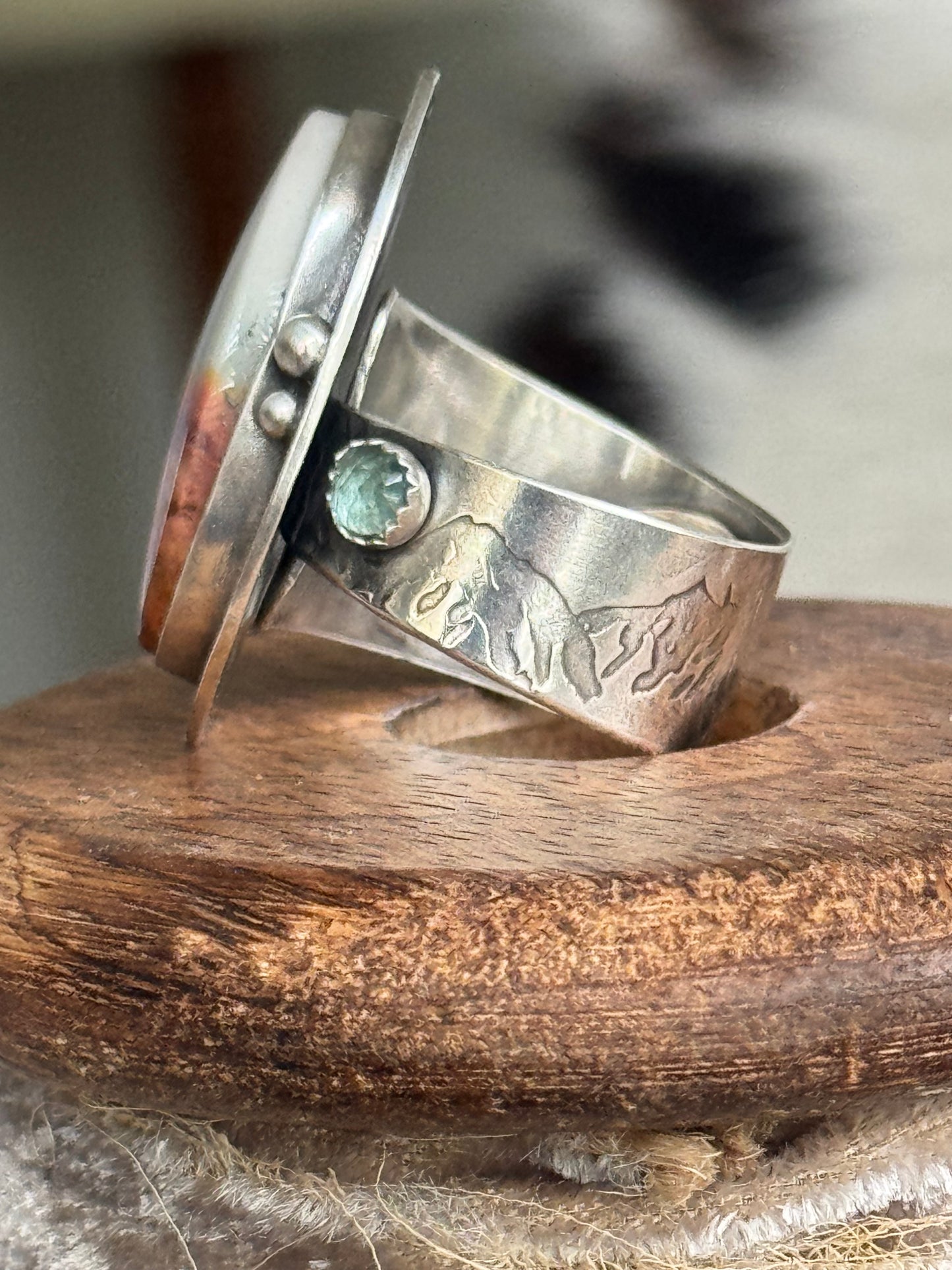 Polychrome Jasper Adjustable sterling mountain ring