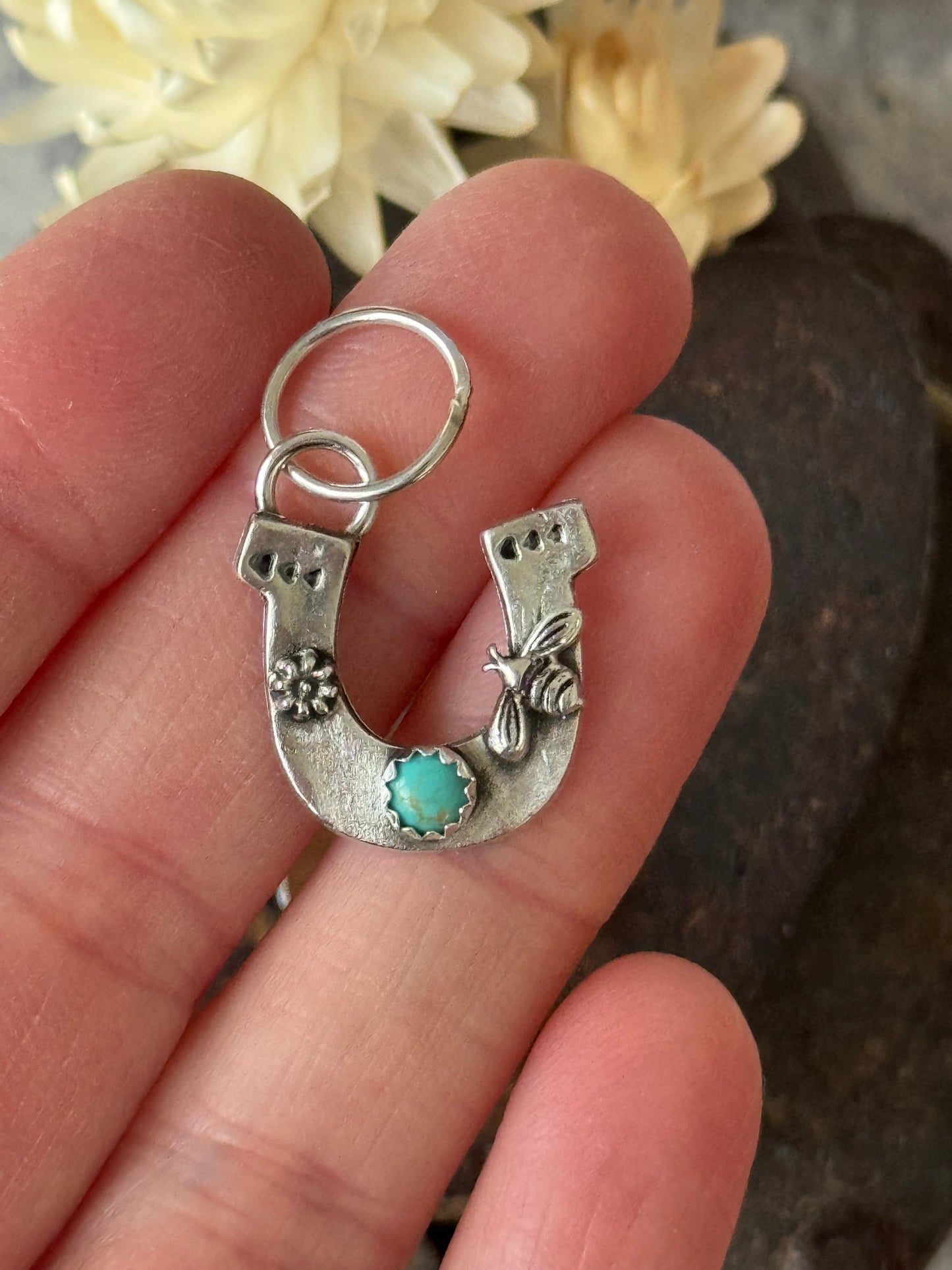 Horseshoe sterling pendant with Kingman Turquoise