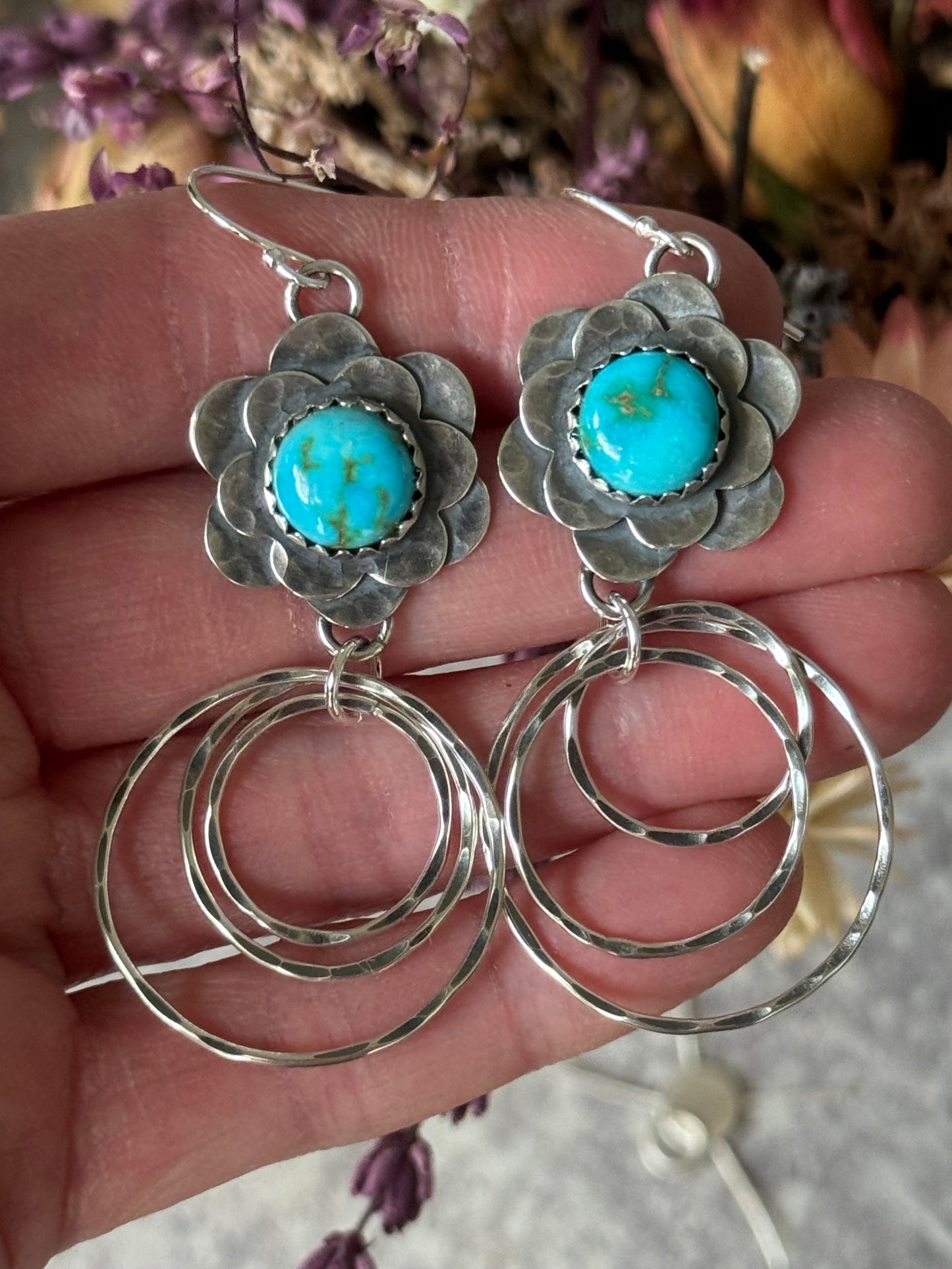 Sonoran Gold  Turquoise flower hoop earrings