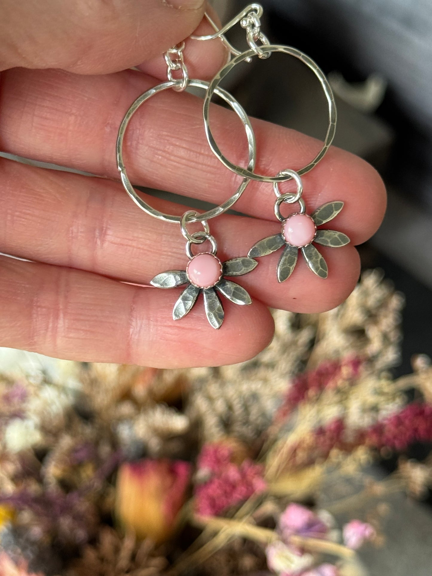*Made to Order* Pink Queen Conch flower hoop earrings