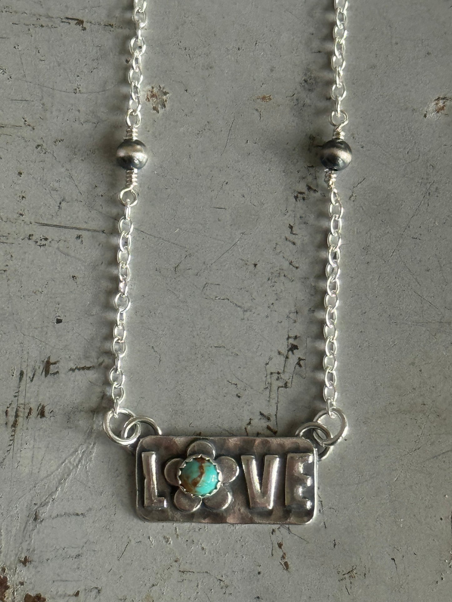 Kingman Turquoise sterling Love necklace