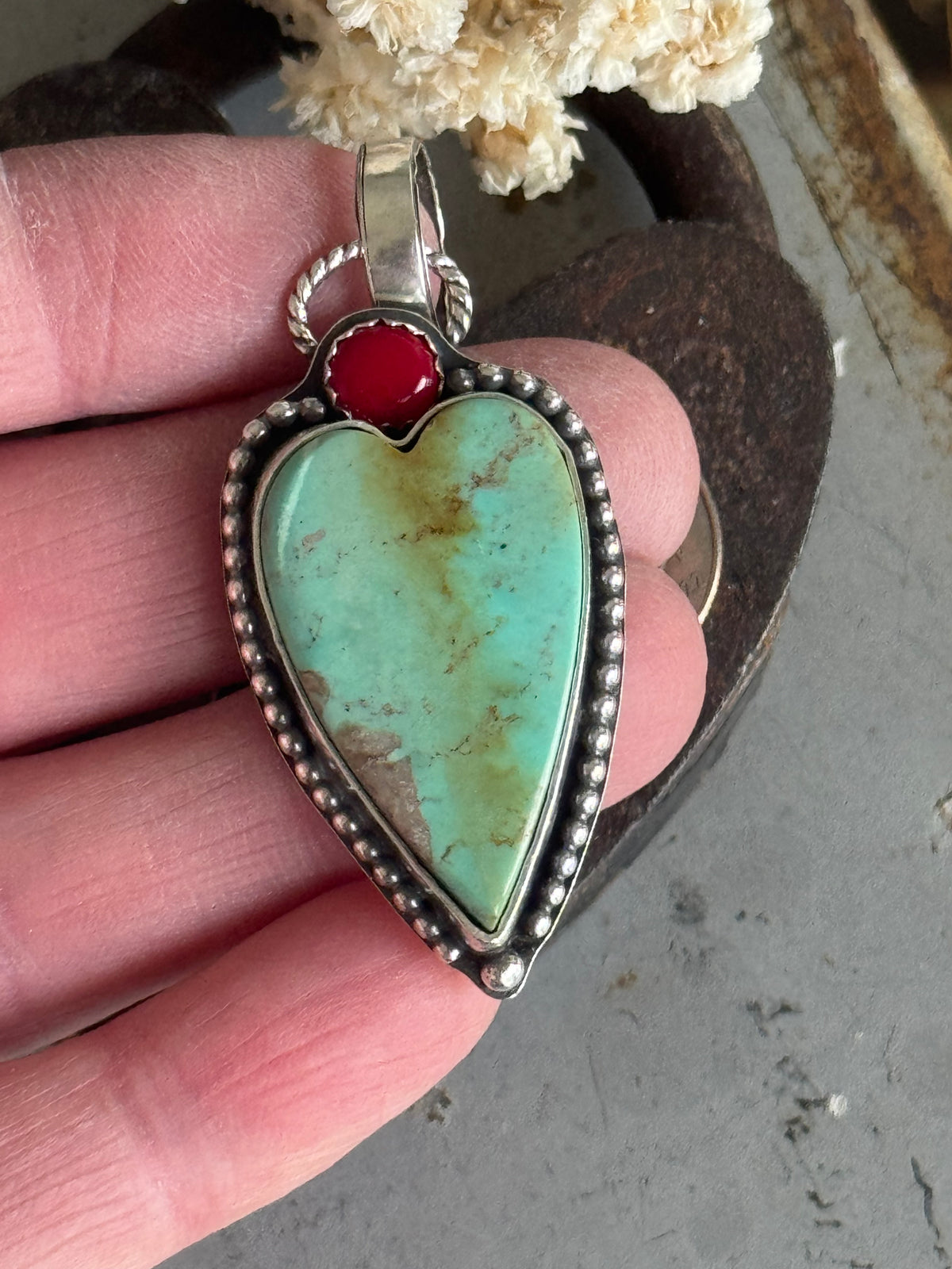 Kingman Turquoise sterling heart pendant