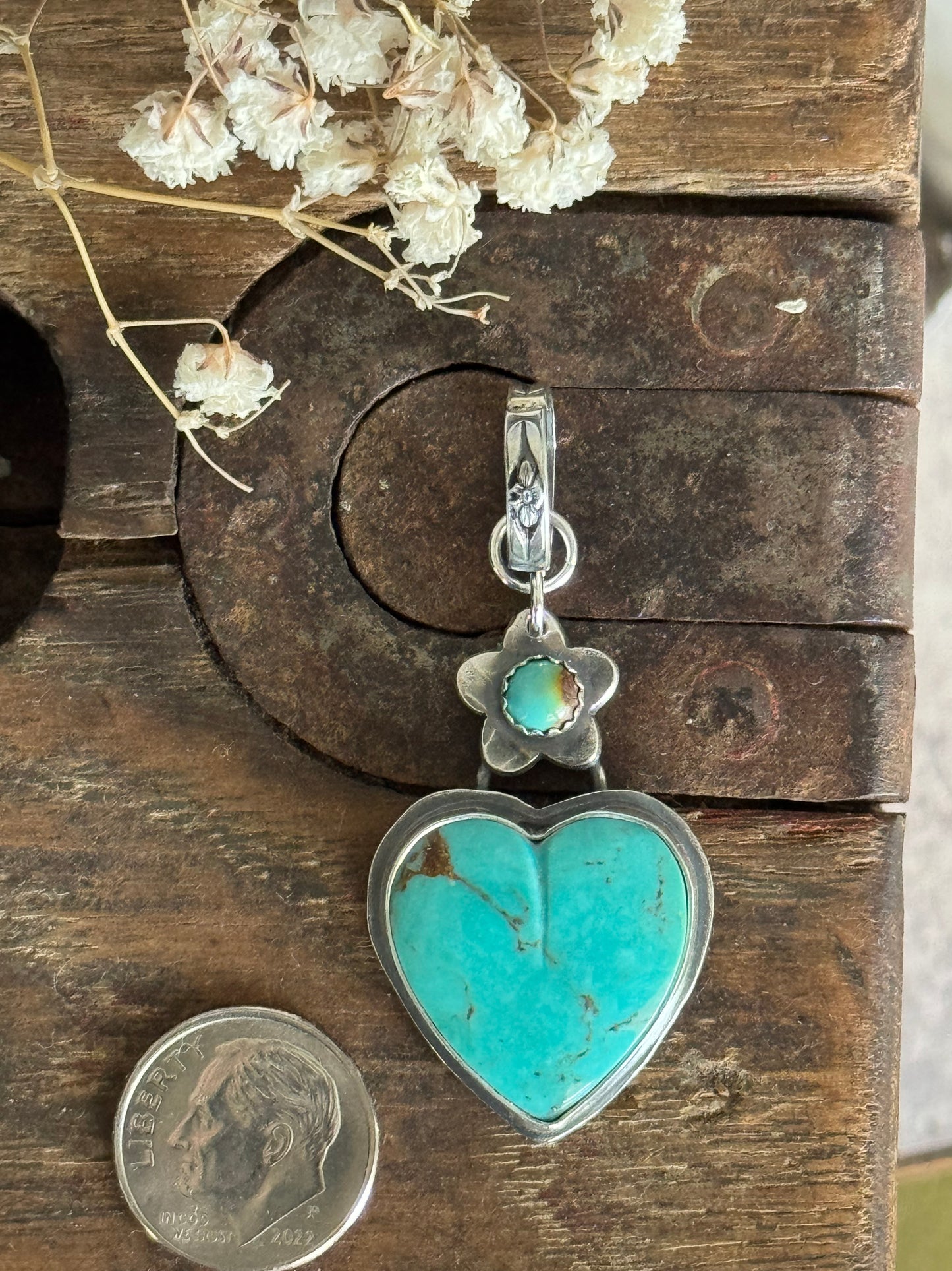 Kingman Turquoise sterling heart pendant