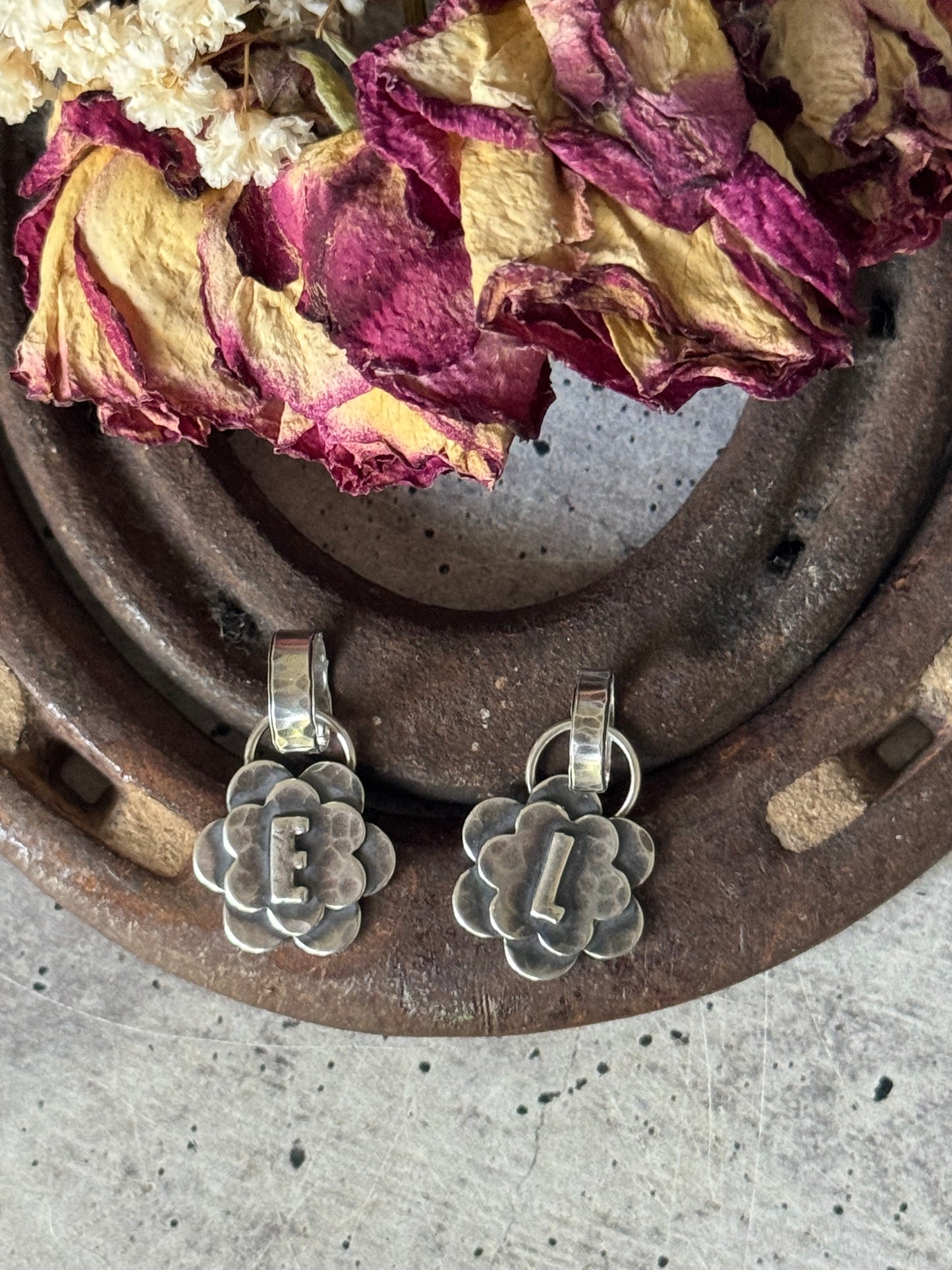 Initial +sterling floral pendant - Made To Order
