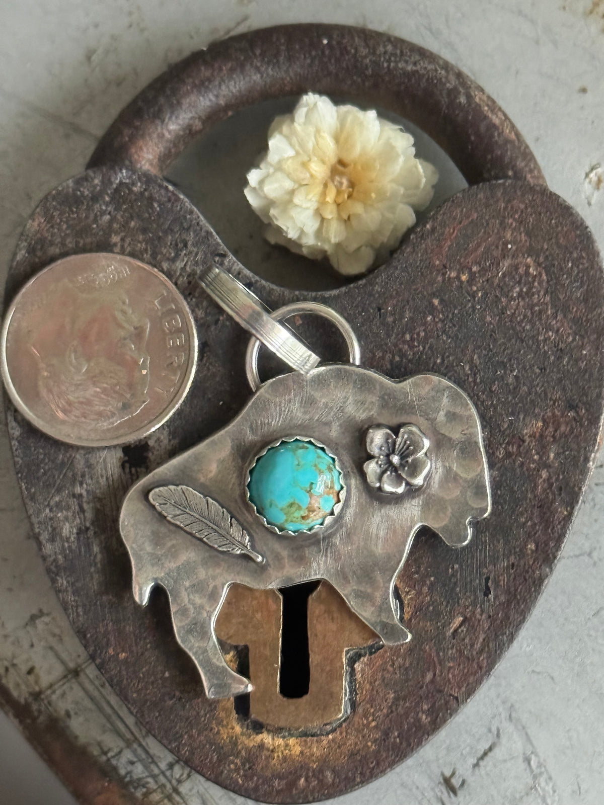 Bison sterling pendant with Number 8 Turquoise