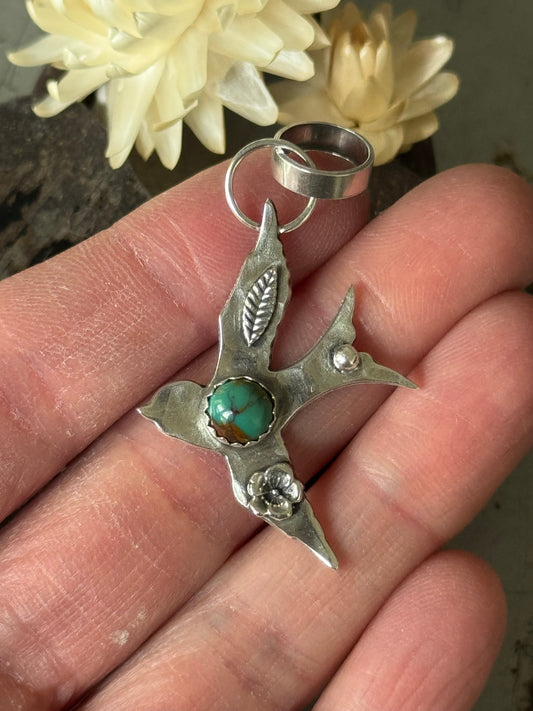 Barn Swallow Sterling pendant with Kingman Turquoise