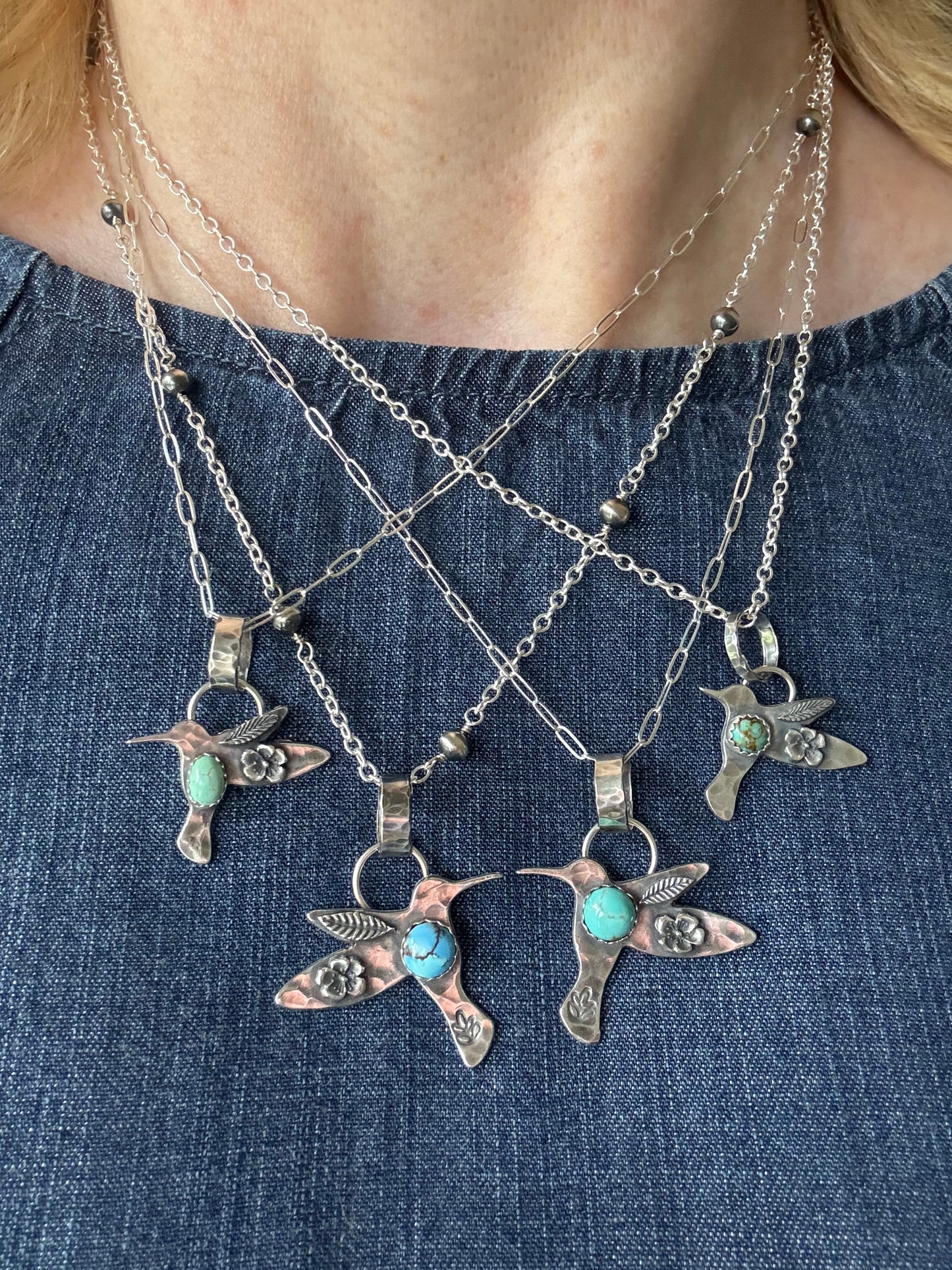 Golden Hills Turquoise sterling hummingbird pendant