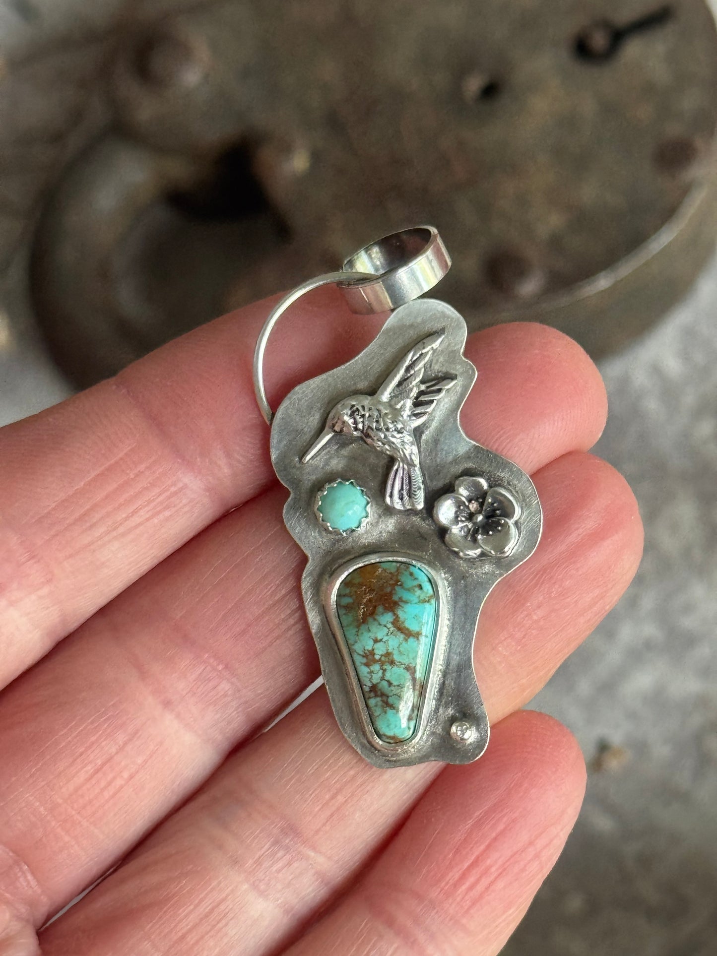 Pilot Mountain sterling hummingbird pendant