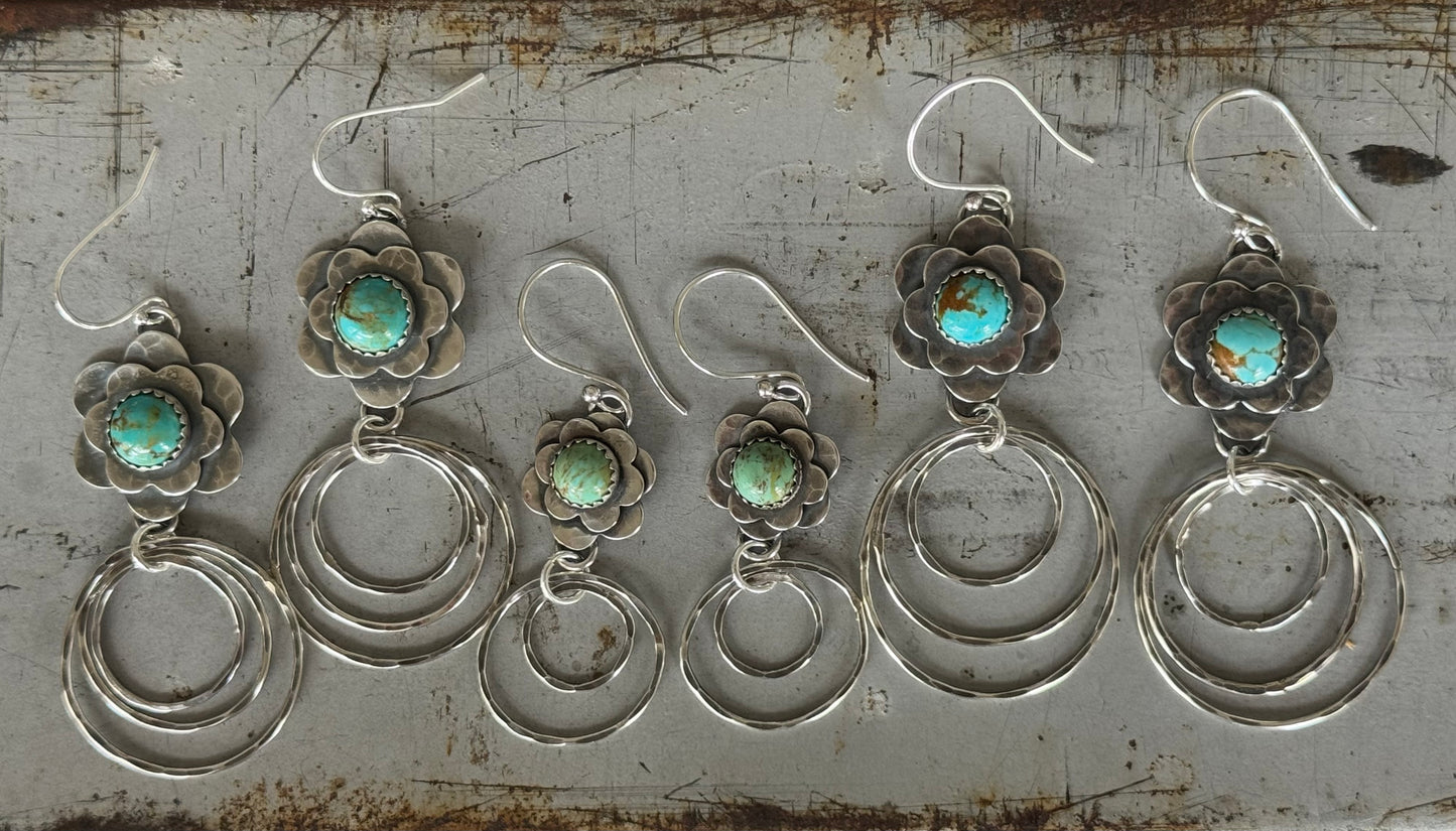 Kingman Turquoise Sterling flower hoop earrings