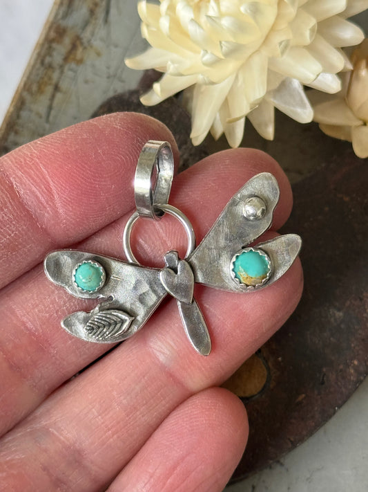 Dragonfly sterling pendant with Kingman Turquoise