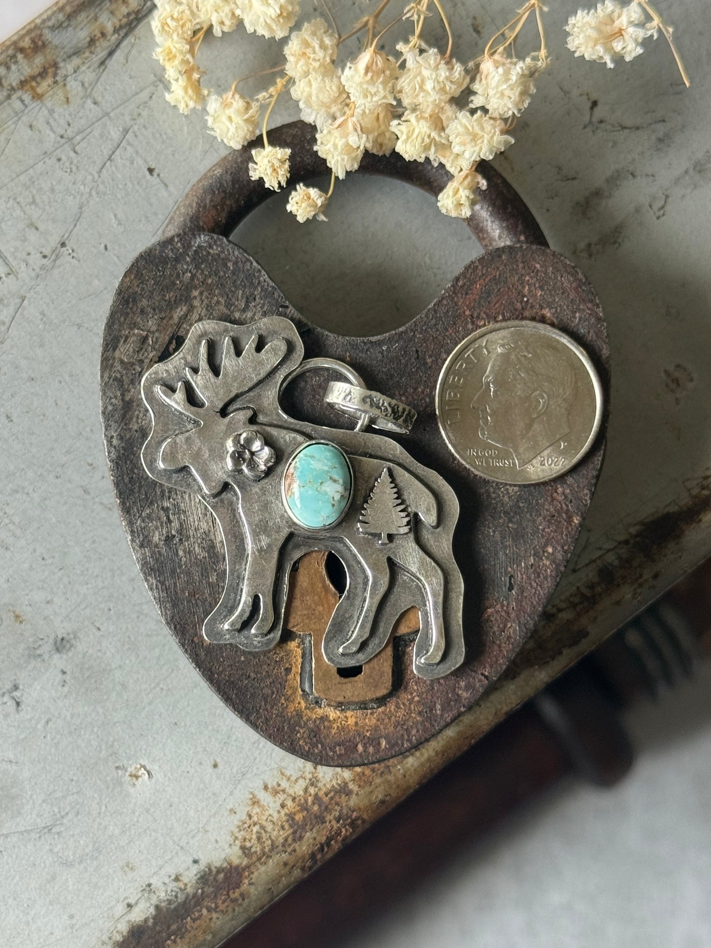 Dry Creek Turquoise Moose sterling pendant