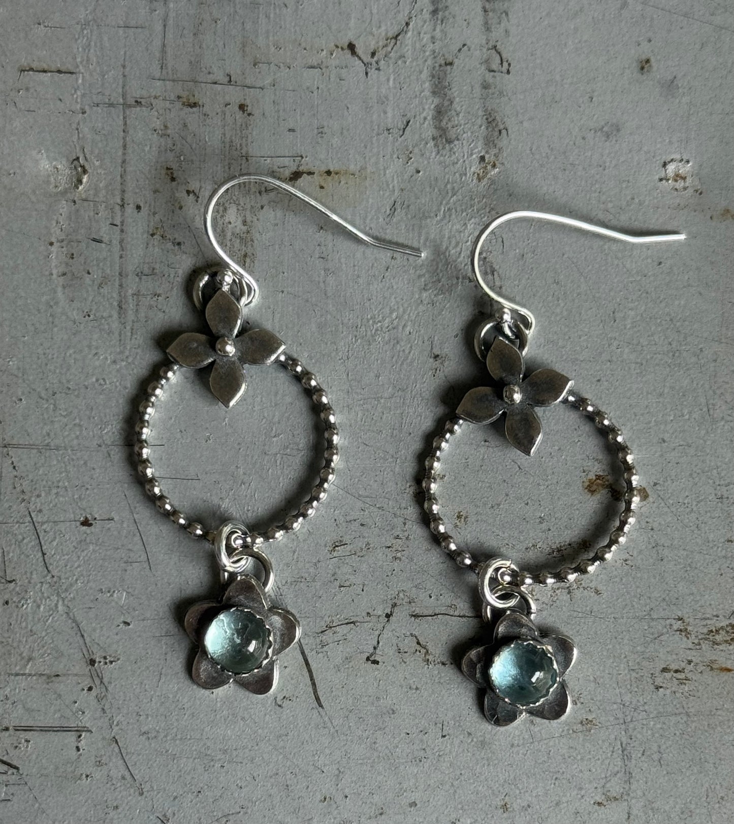 Aquamarine flower sterling earrings