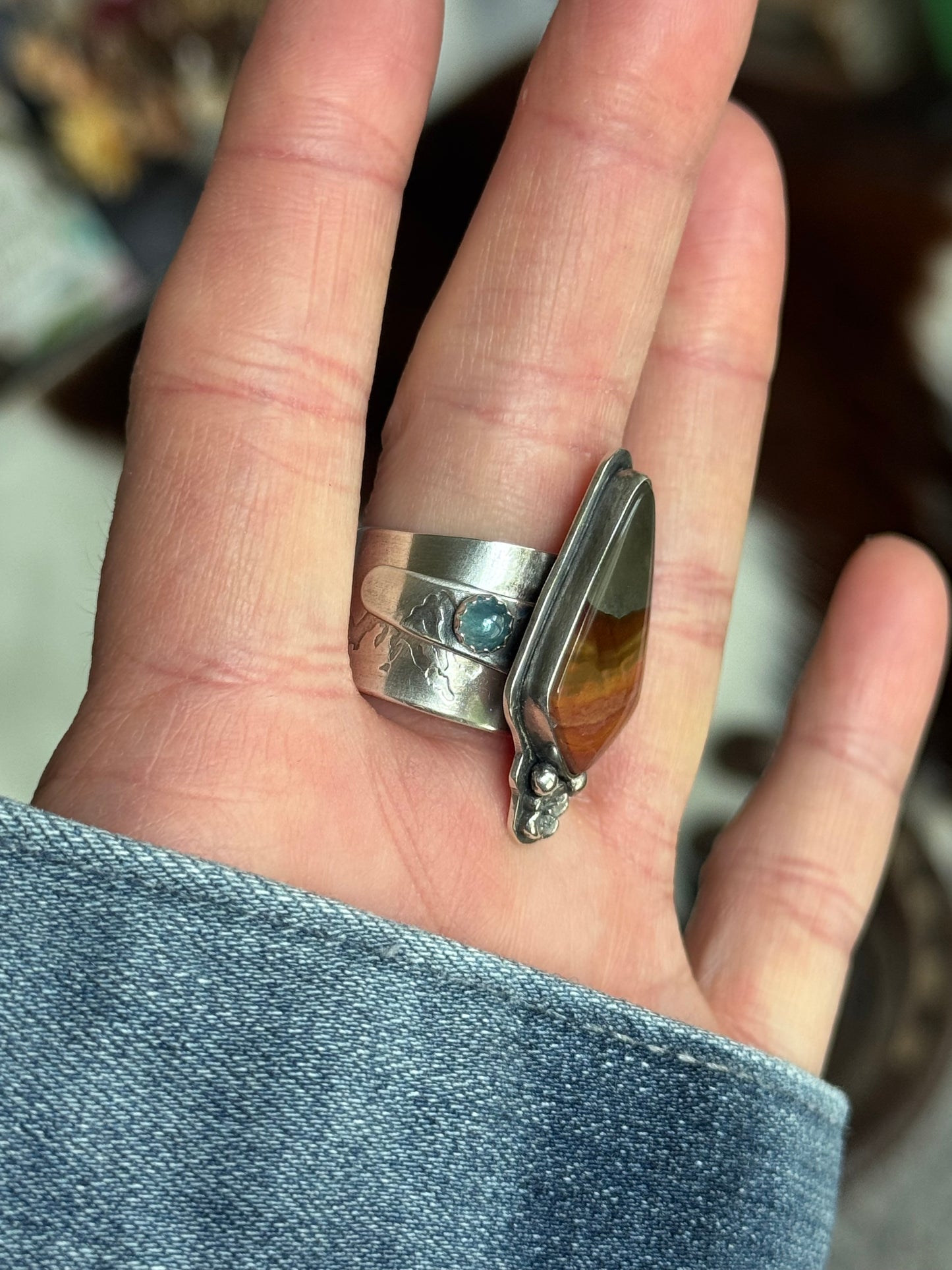 Polychrome Jasper Adjustable sterling mountain ring