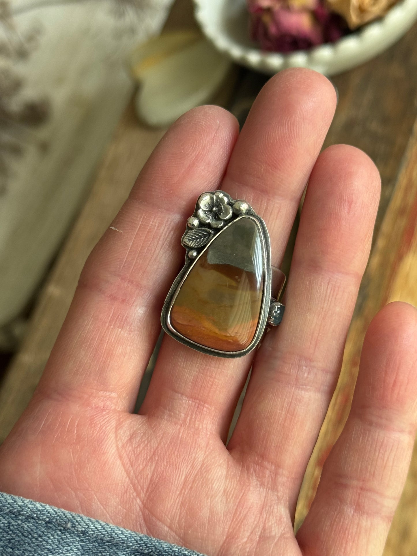 Polychrome Jasper Adjustable sterling mountain ring