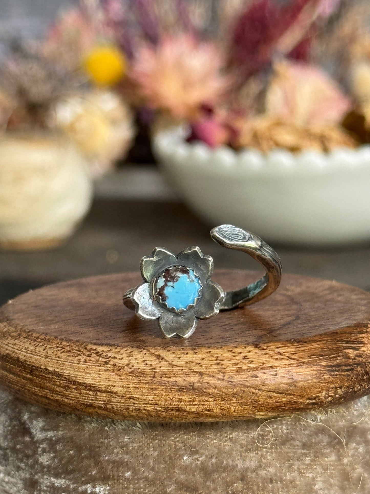 Twig wrap around sterling ring with Golden Hills Turquoise