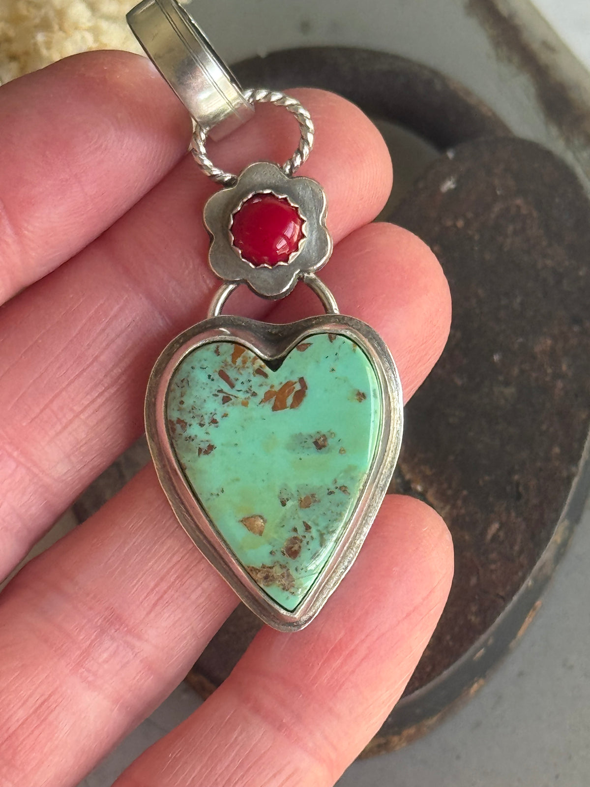 Kingman Turquoise sterling heart pendant