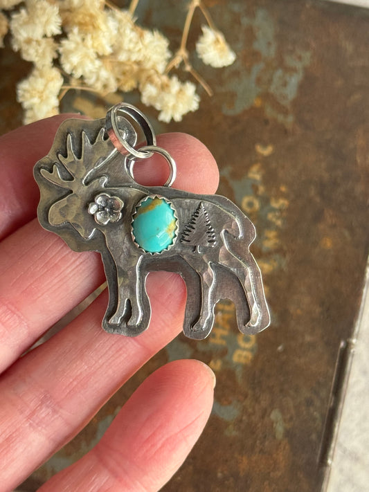 Moose sterling pendant with Kingman Turquoise
