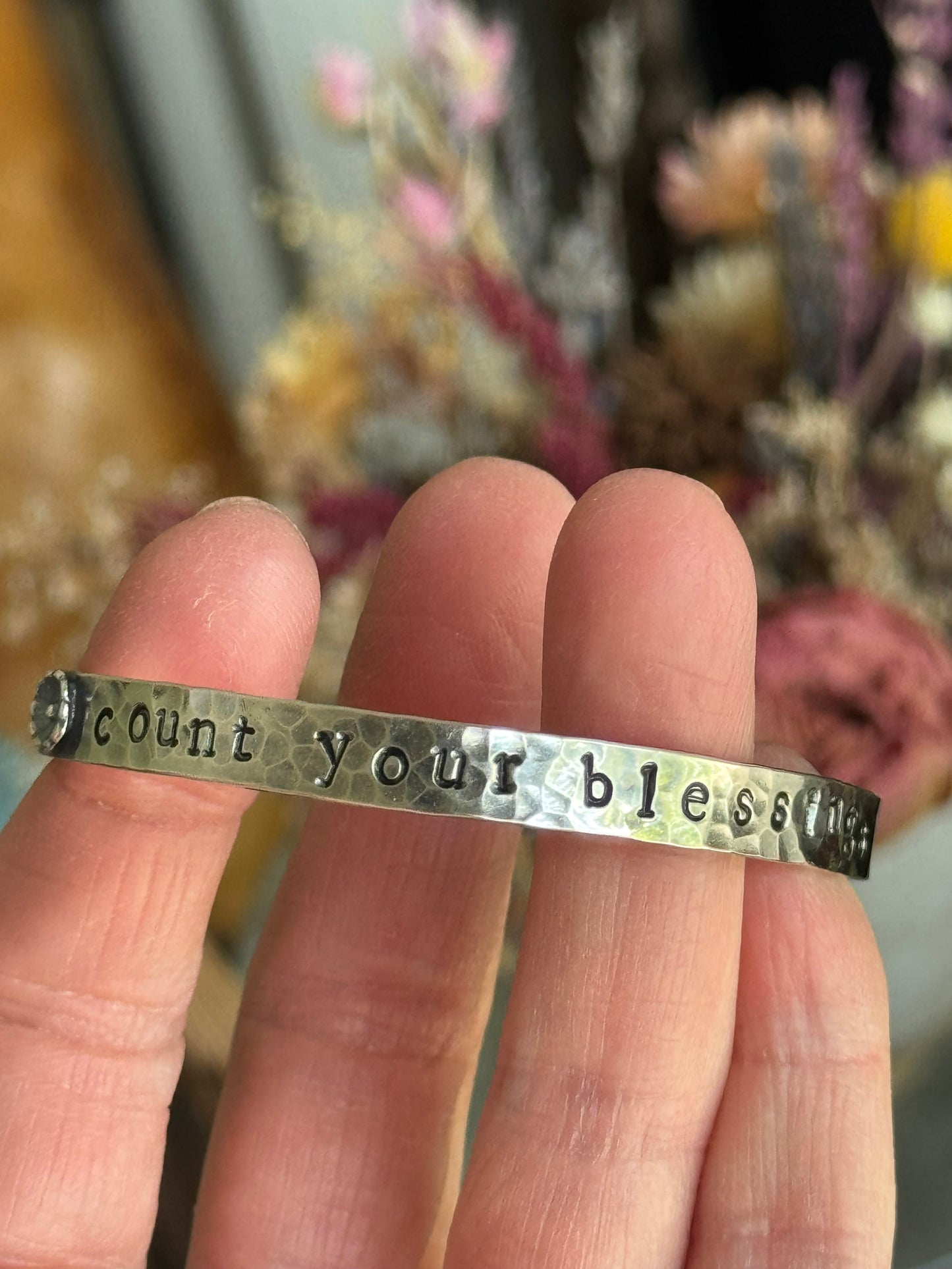 Count Your Blessings (Made To Order) Hand stamped Sterling Cuff