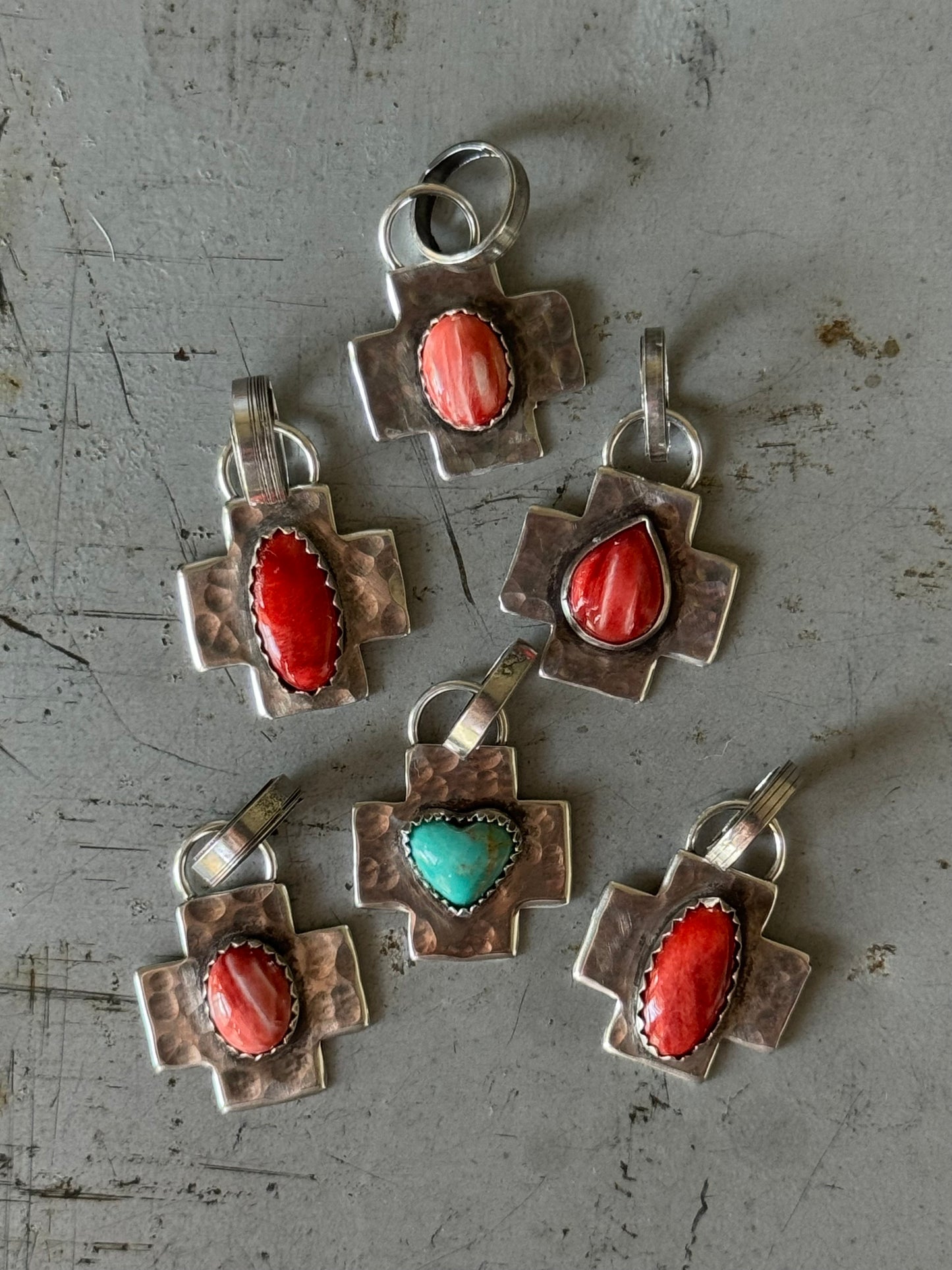 Cross sterling heart pendant with Kingman Turquoise