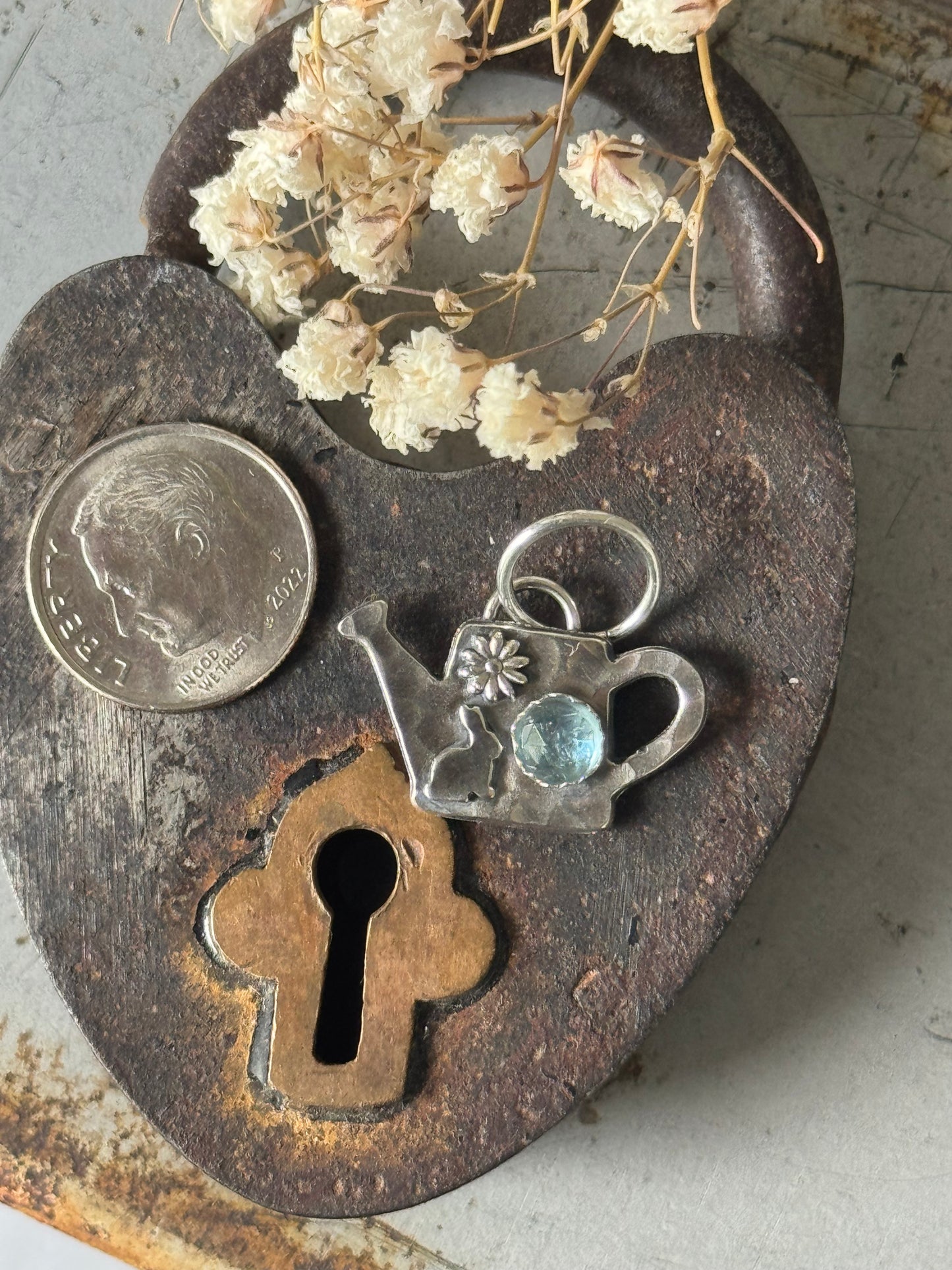 Aquamarine Sterling watering can charm