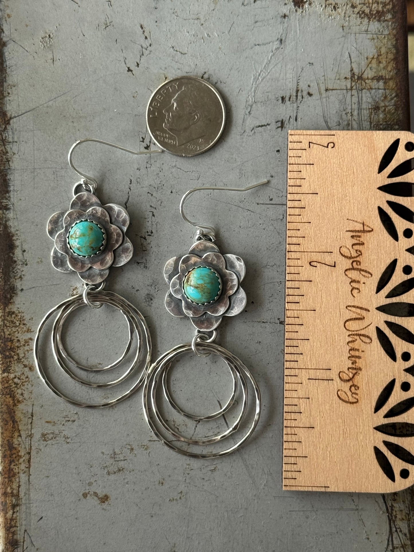 Kingman Turquoise Sterling flower hoop earrings