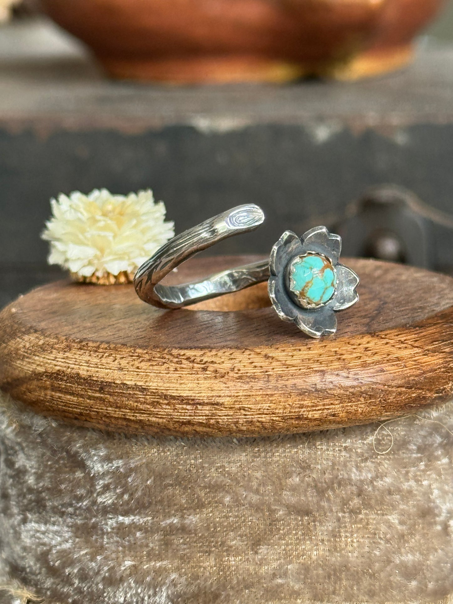 Twig wrap around sterling ring with #8 Turquoise