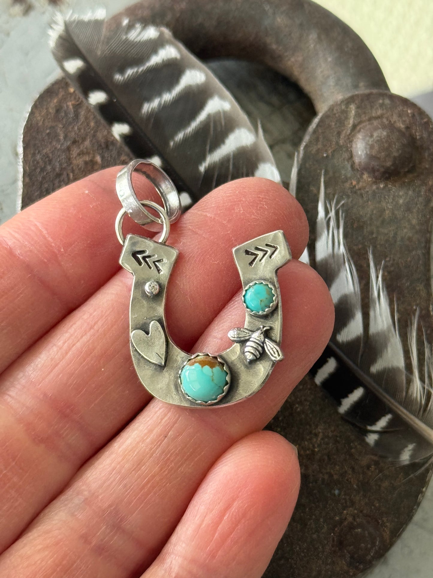 Horseshoe sterling pendant with Number 8 Turquoise