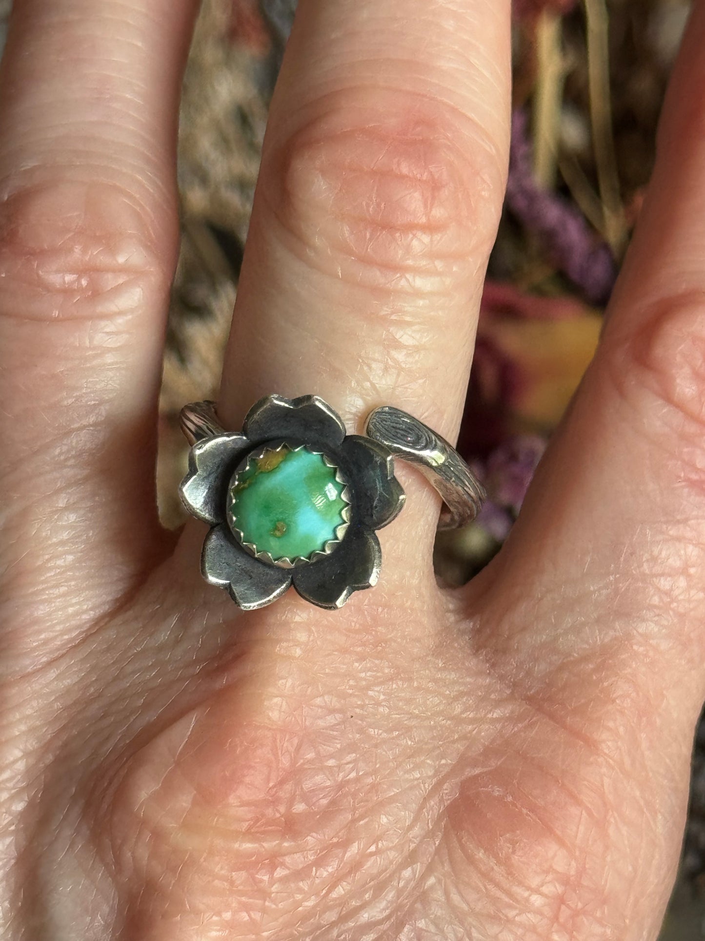 Twig wrap around sterling ring with Sonoran Gold Turquoise