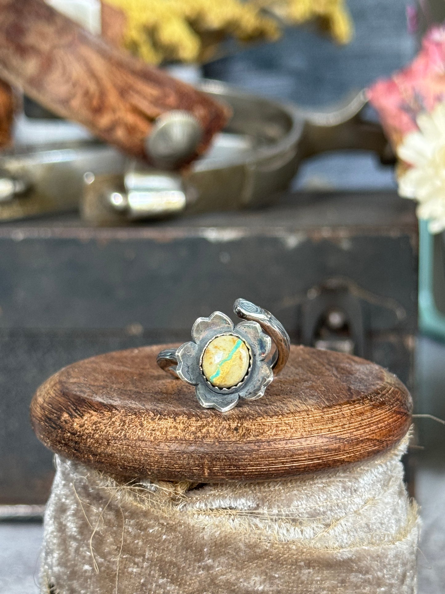 Twig wrap around sterling ring with Royston Ribbon Turquoise