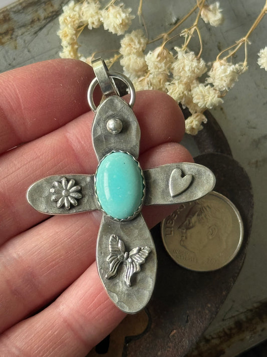Lone Mountain Turquoise sterling cross pendant