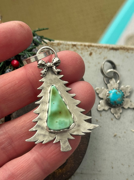 Christmas tree sterling pendant with Pilot Mountain Turquoise