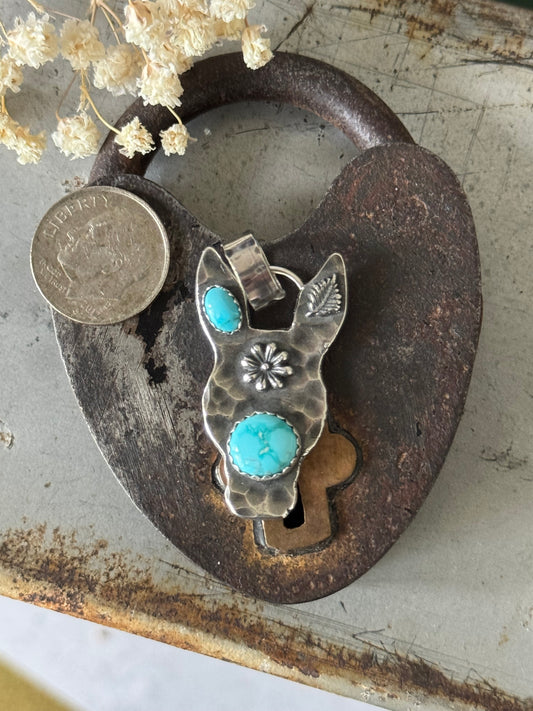 Sterling donkey/burro pendant with Lone Mountain Turquosie
