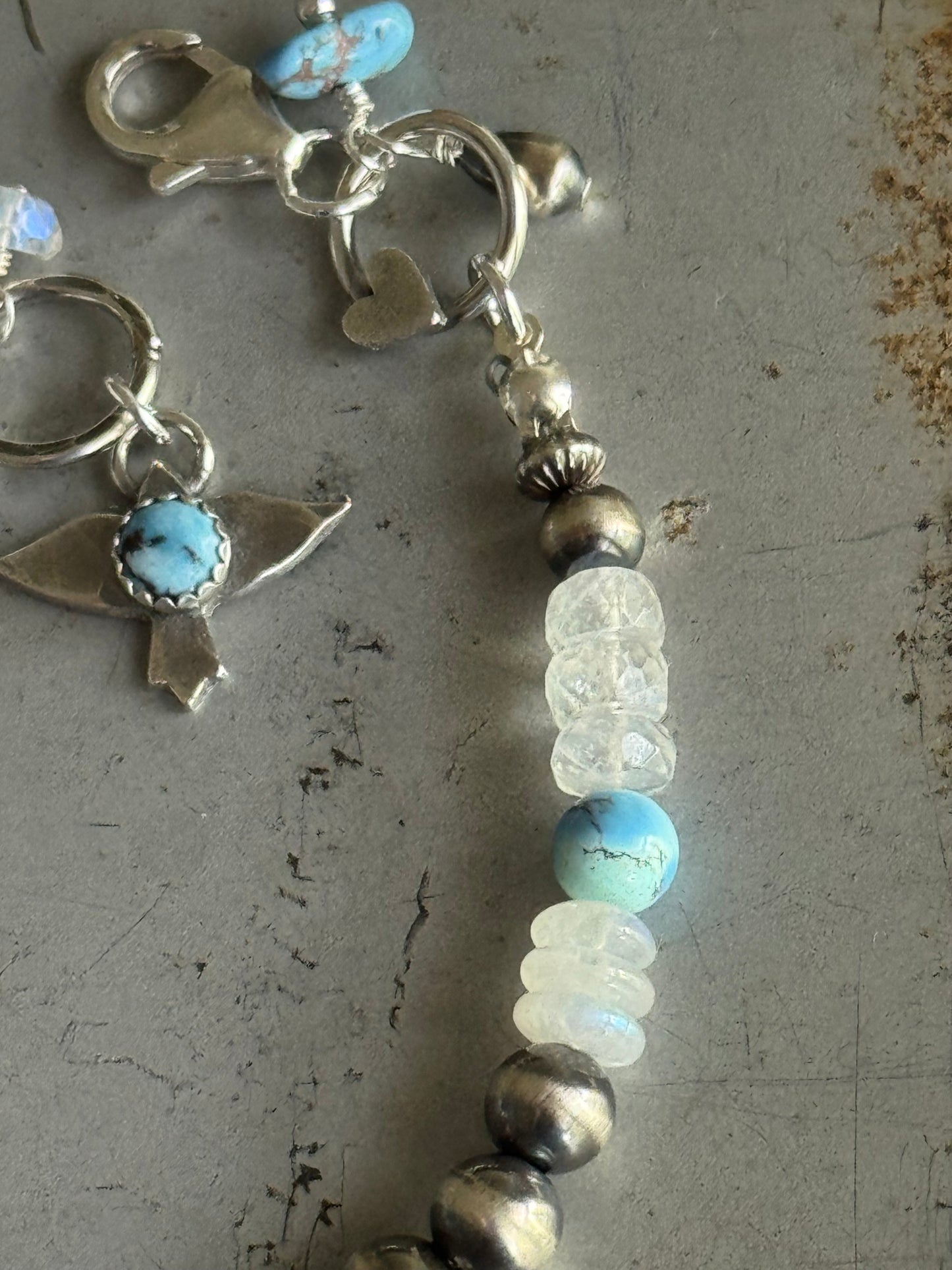 Artisan Golden Hills Turquoise and Rainbow Moonstone sterling bracelet