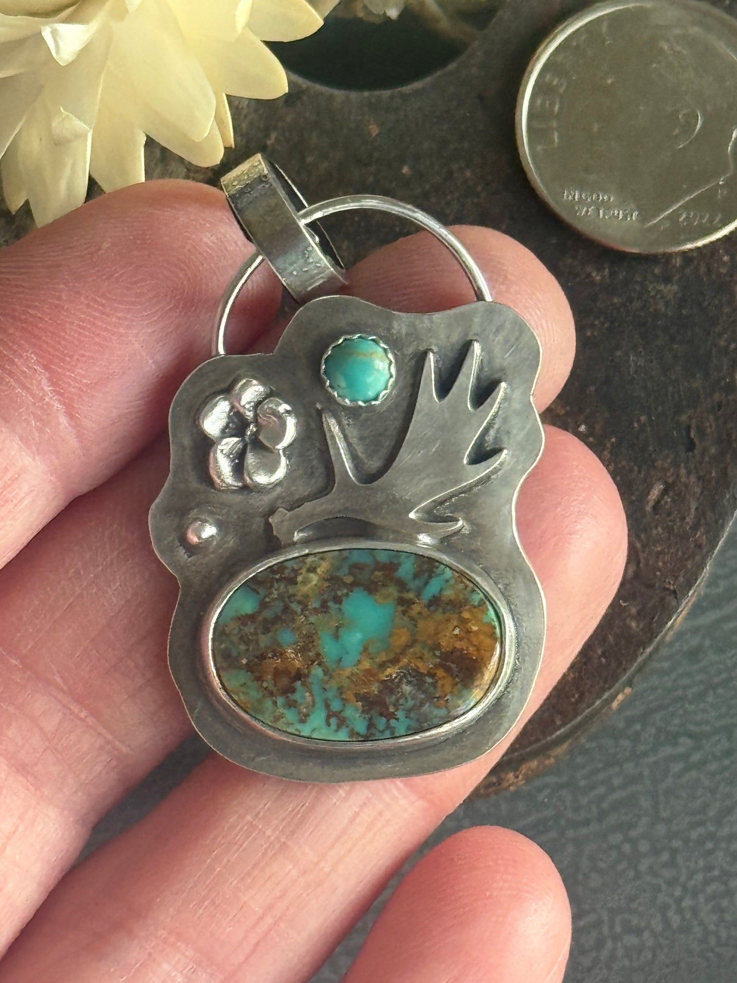 Pilot Mountain Moose antler sterling pendant