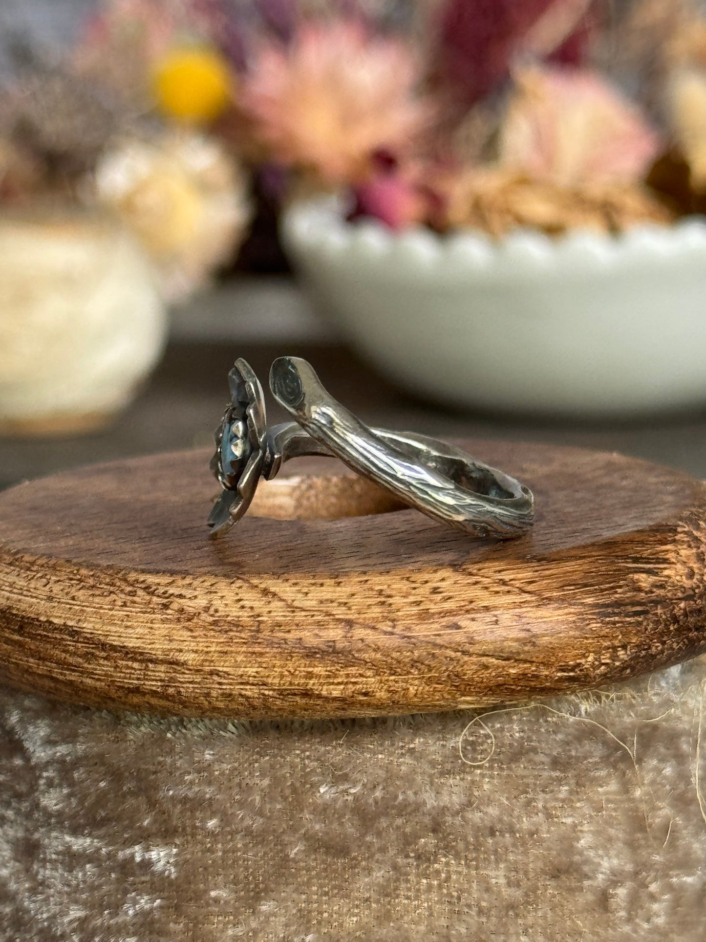 Twig wrap around sterling ring with Golden Hills Turquoise