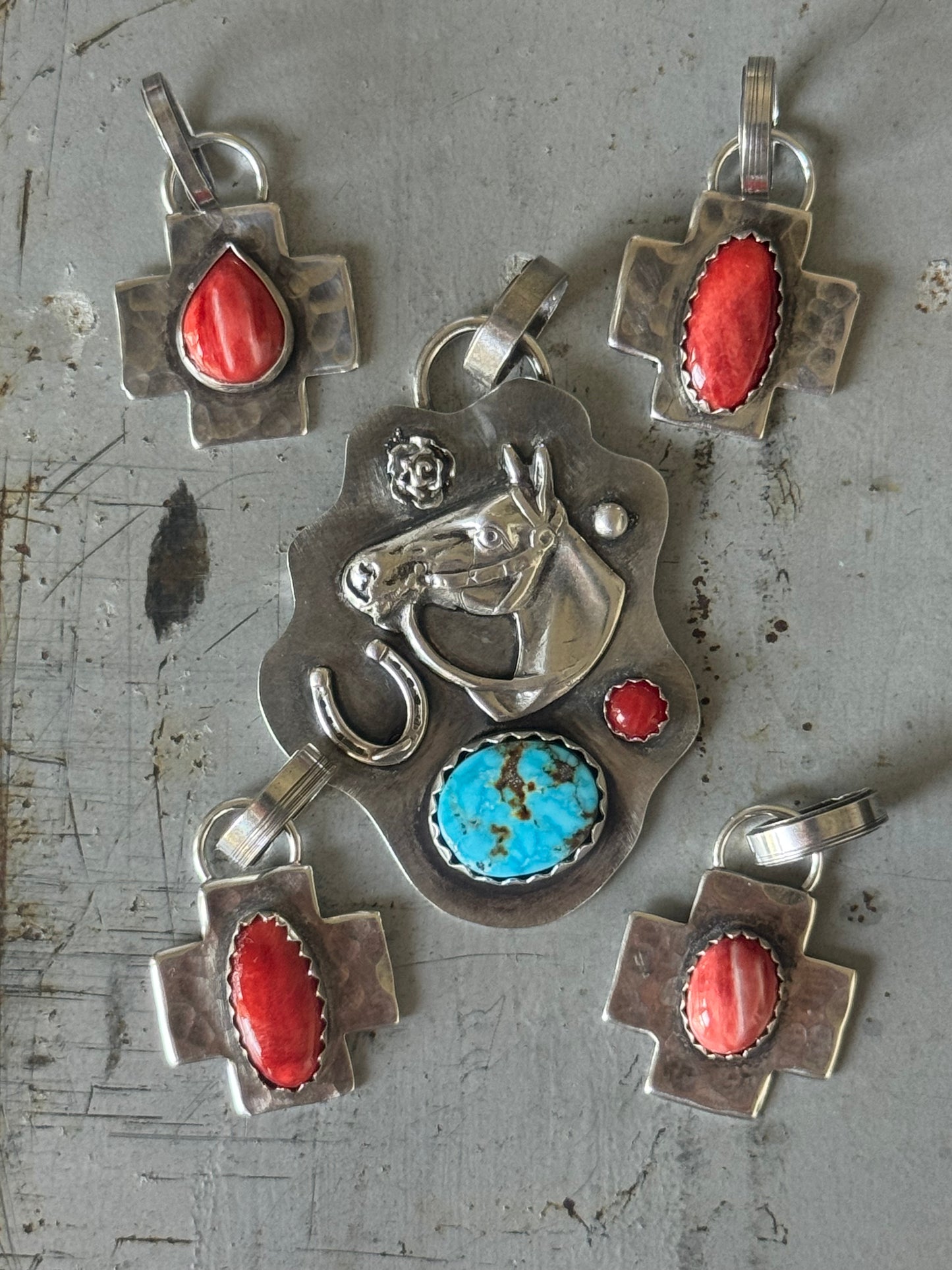 Red Spiny Oyster sterling cross pendant