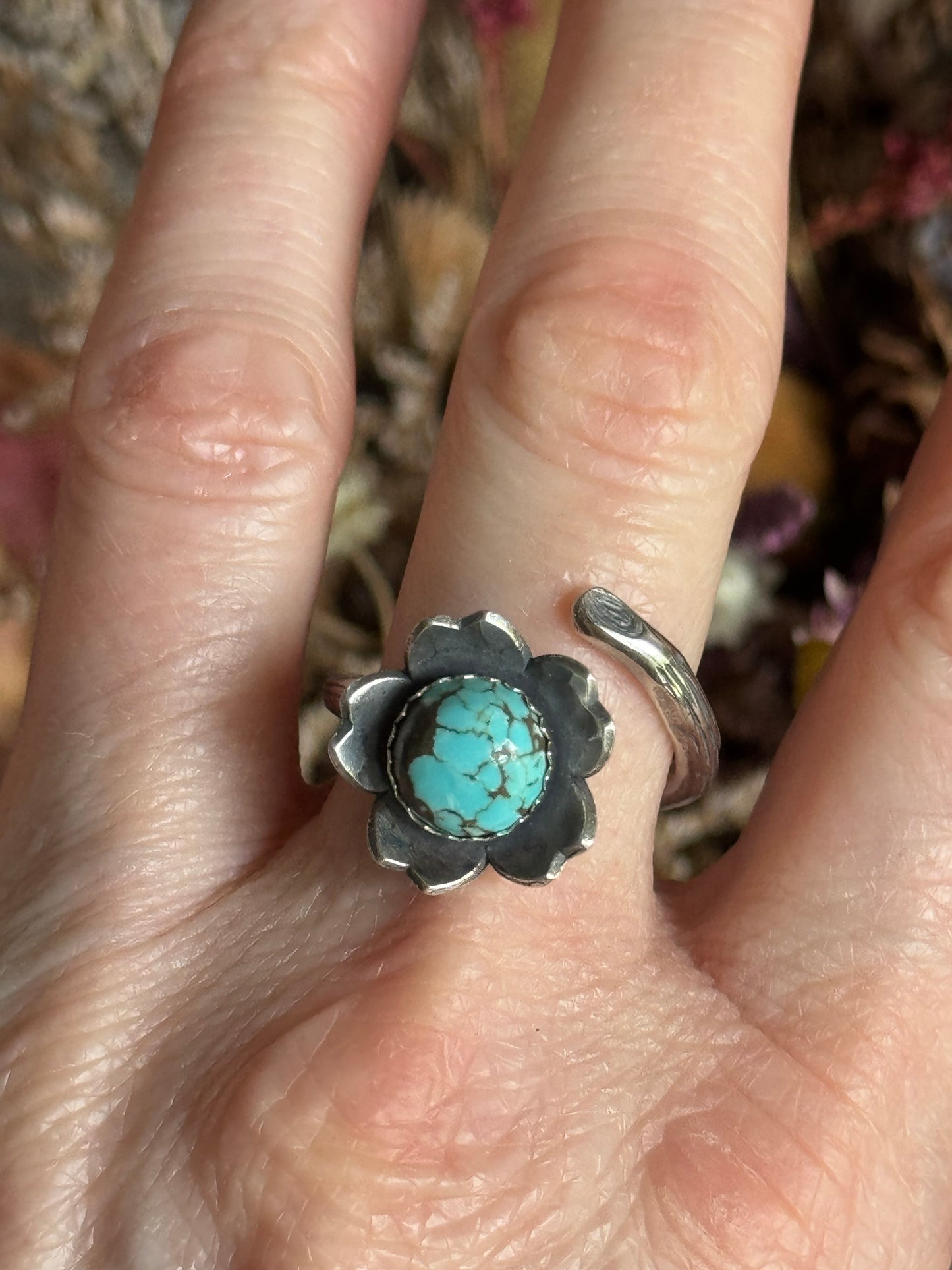 Twig wrap around sterling ring with #8 Turquoise