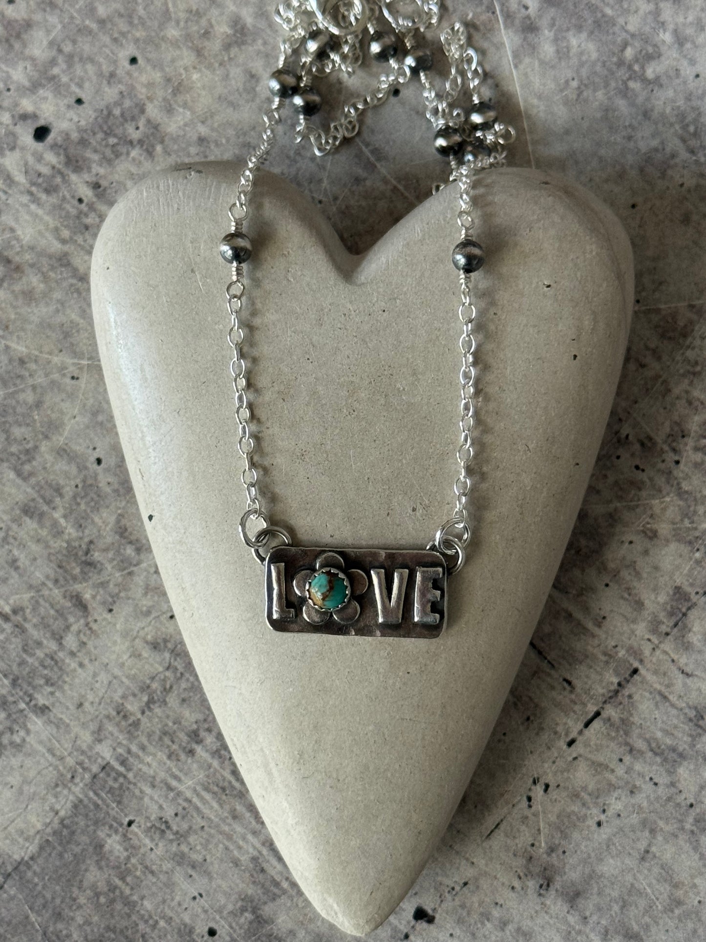 Kingman Turquoise sterling Love necklace