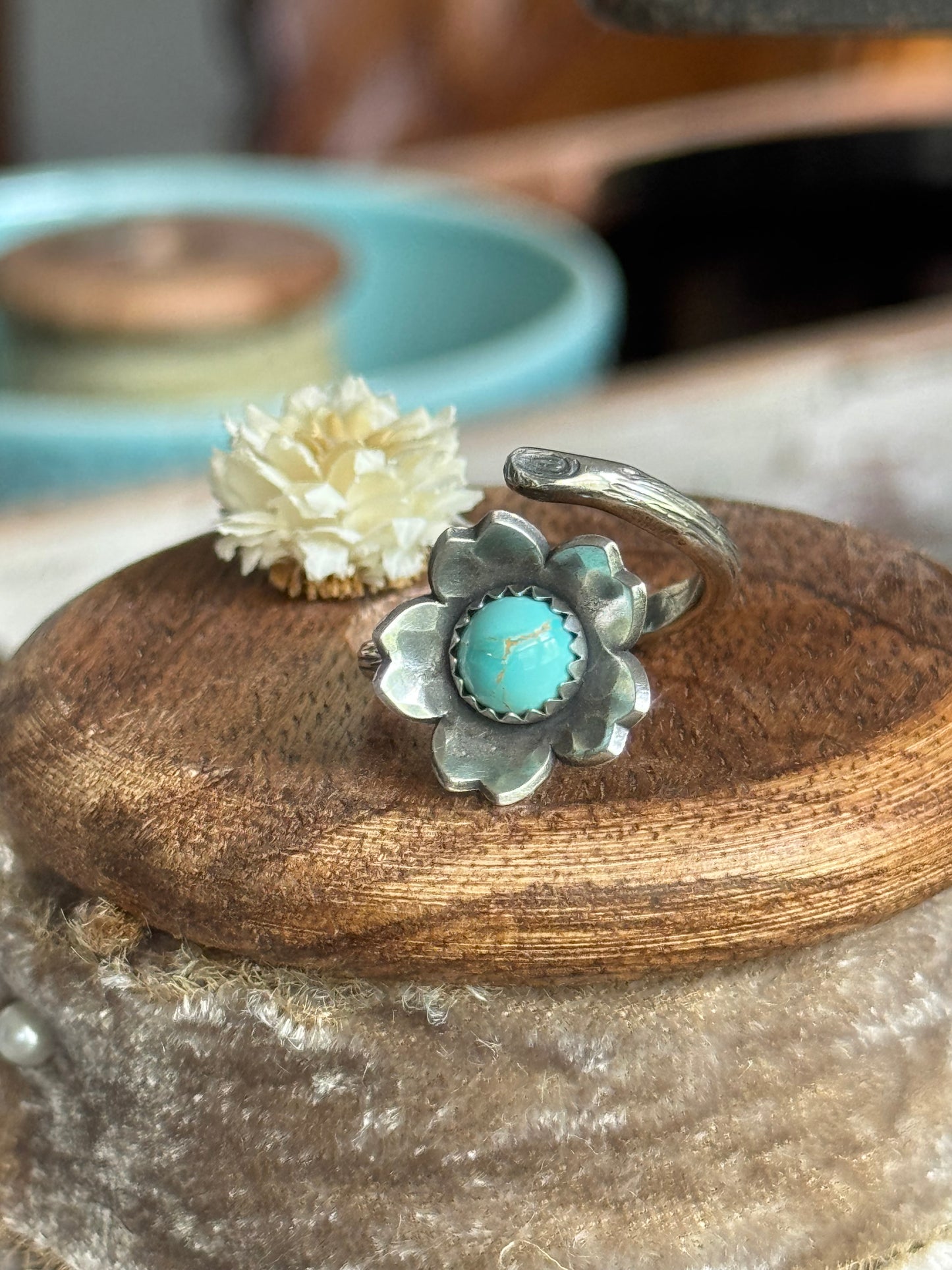 Twig wrap around sterling ring with Lone Mountain Turquoise