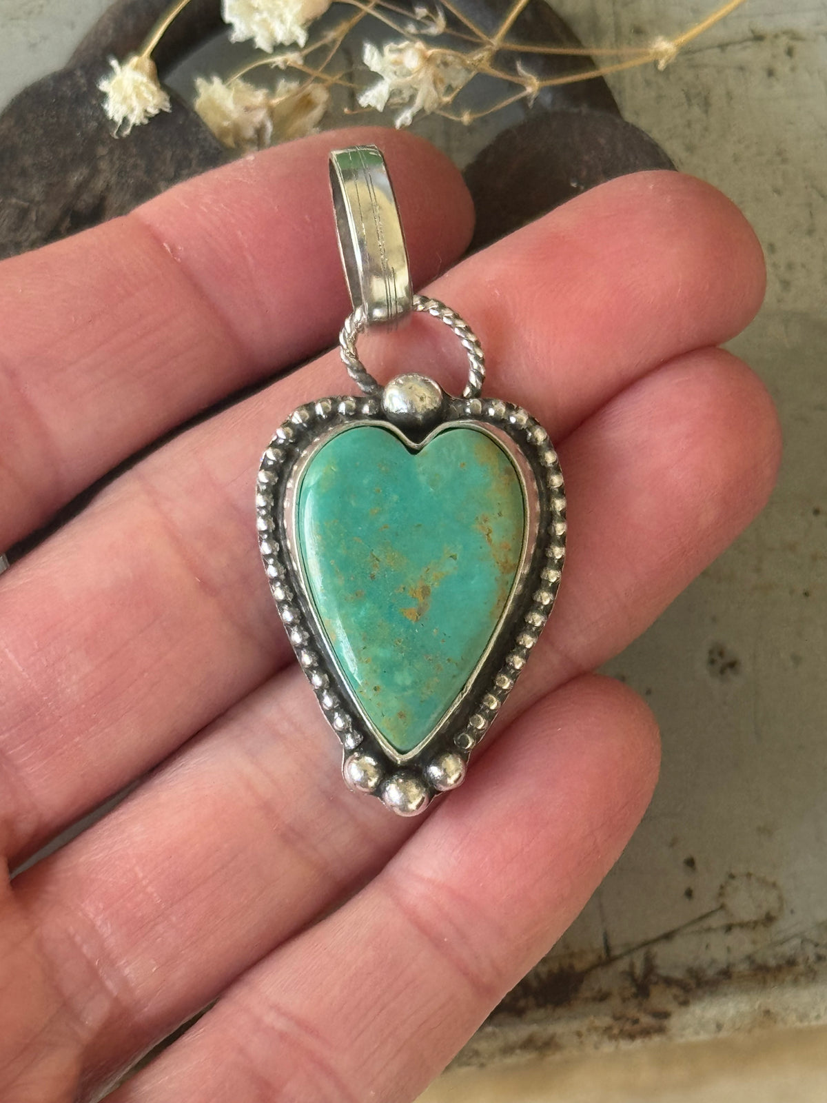 Kingman Turquoise sterling heart pendant