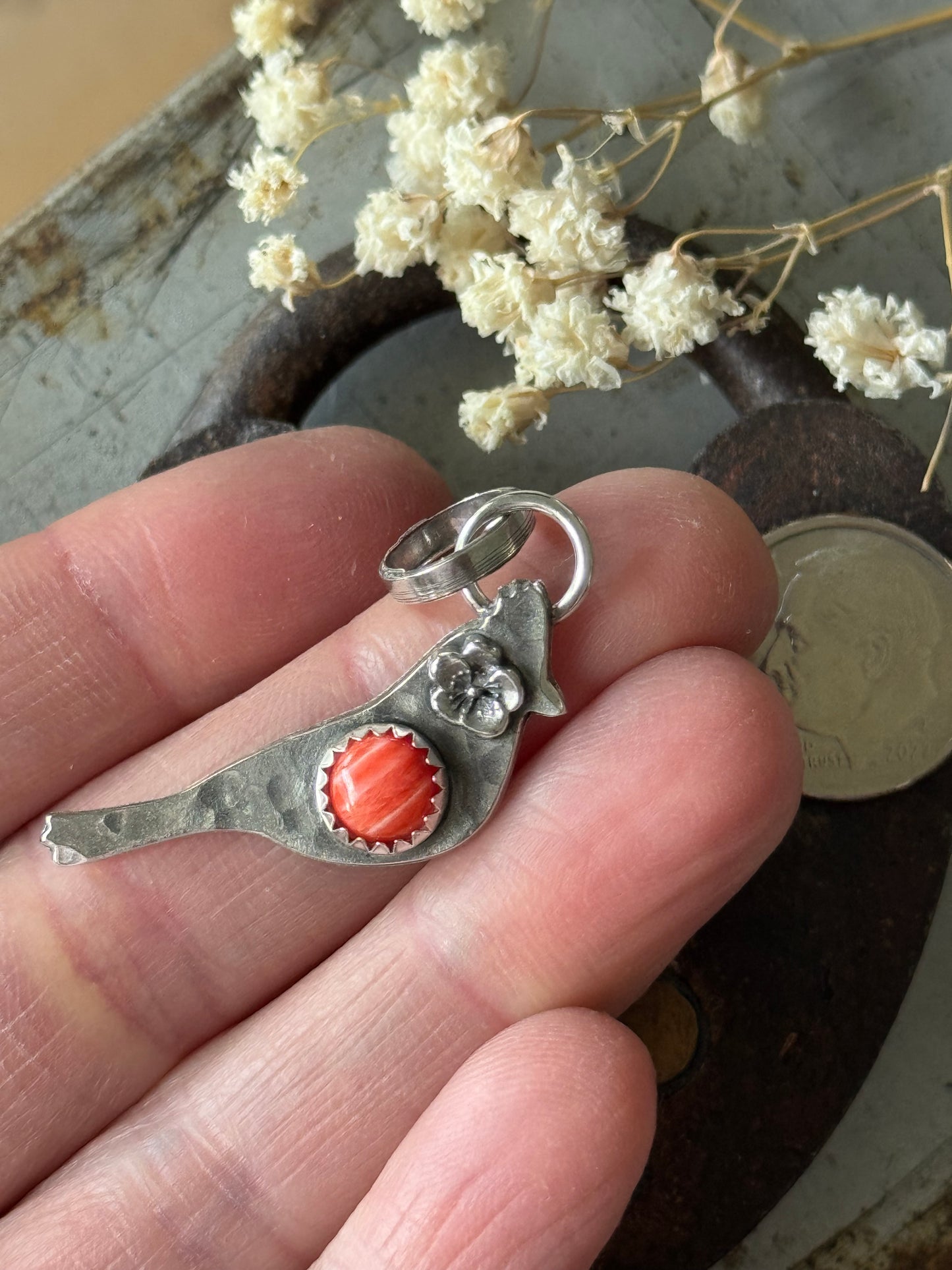 Cardinal sterling pendant with Red Spiny Oyster