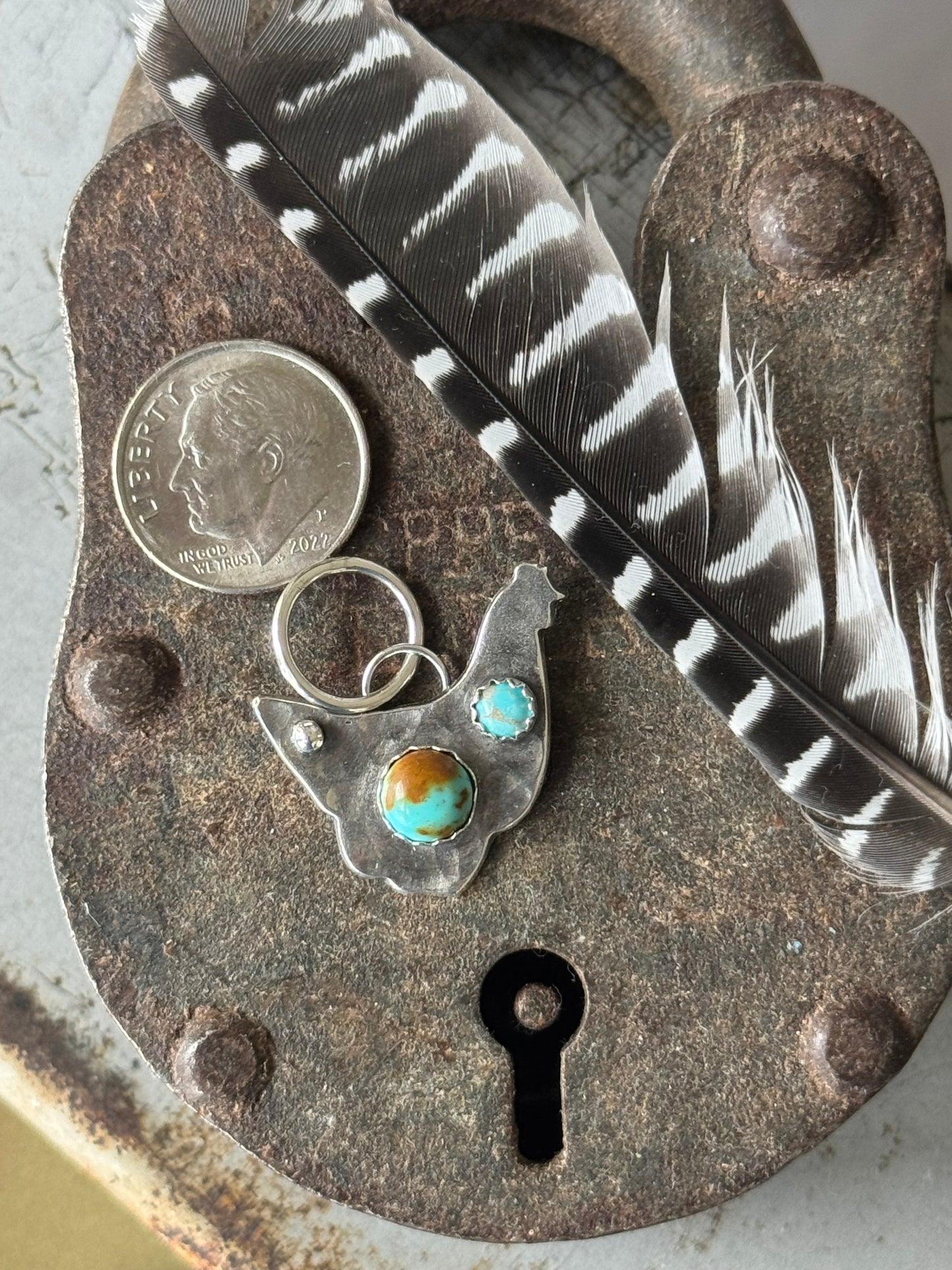 Number 8 Turquoise sterling chicken pendant