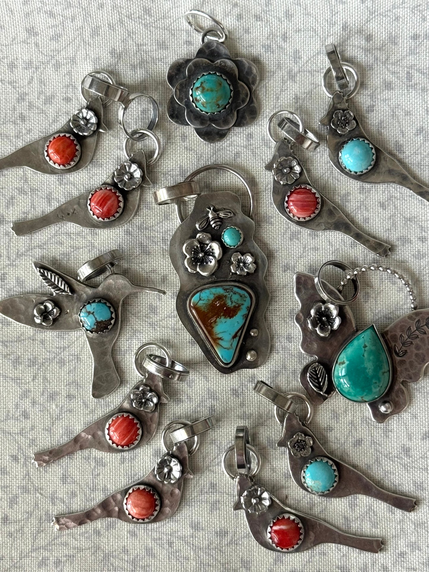 Double Flower pendant with Kingman Turquoise