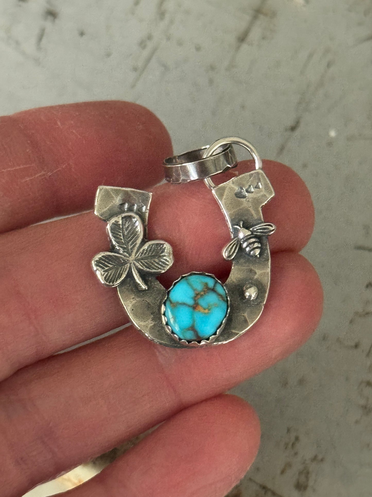 High Grade Kingman Turquoise Sterling Horseshoe pendant